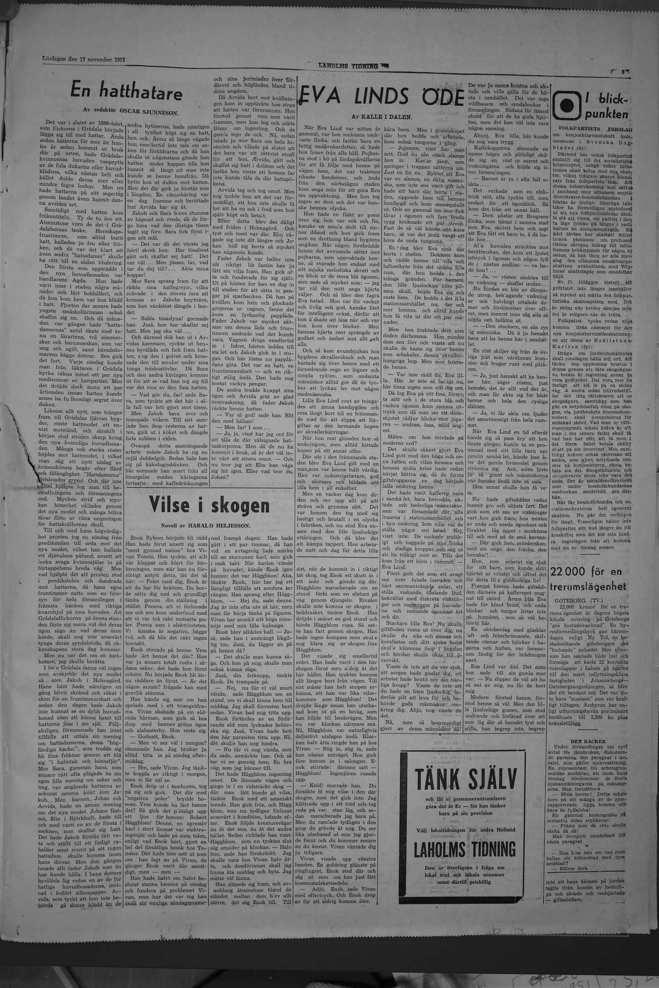 Laholms Tidning Lördag 17 november 1951, sida 5
