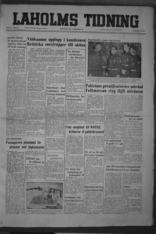 Förstasidan, Onsdag 17 oktober 1951