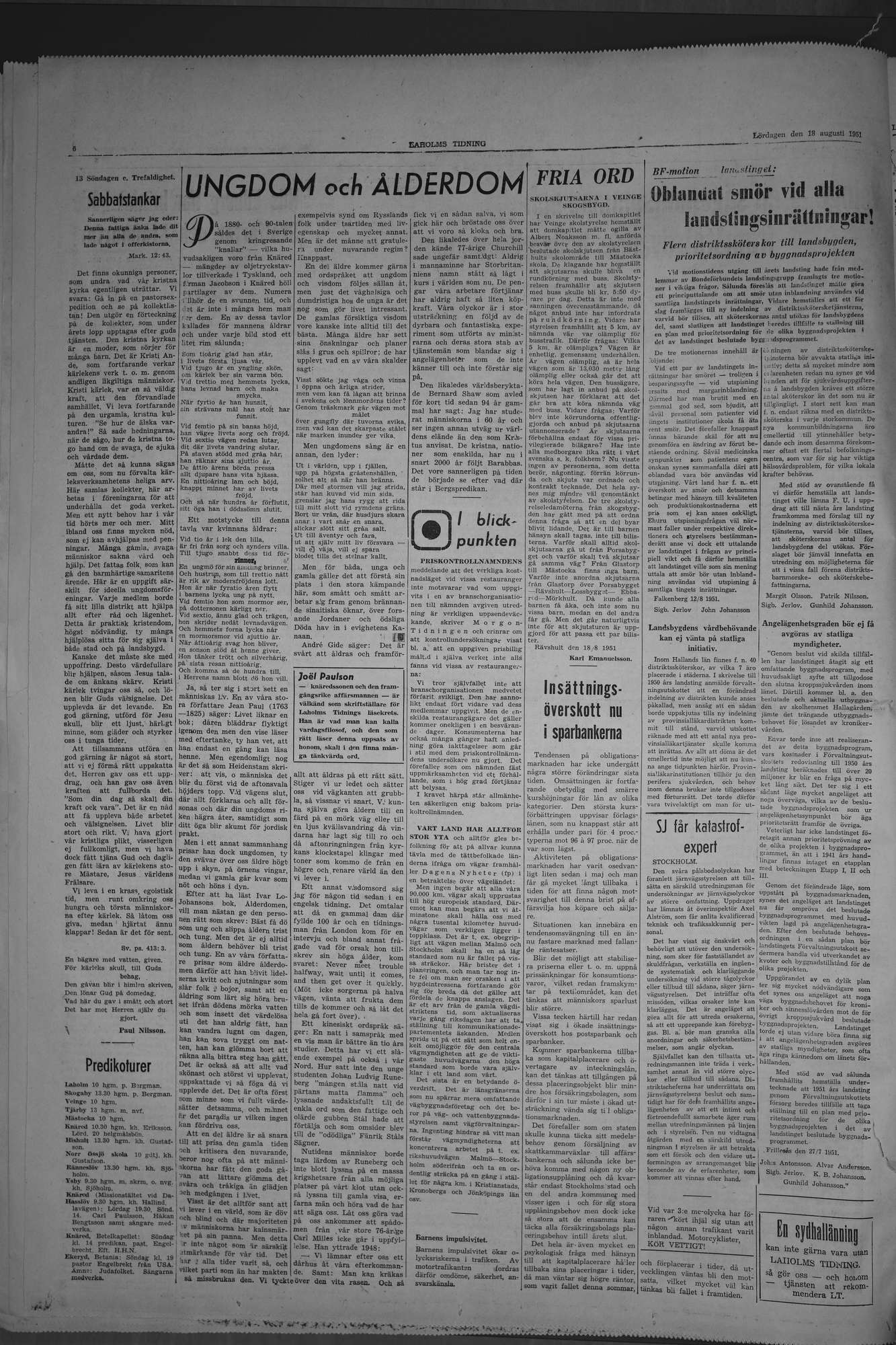Laholms Tidning Lördag 18 augusti 1951, sida 6