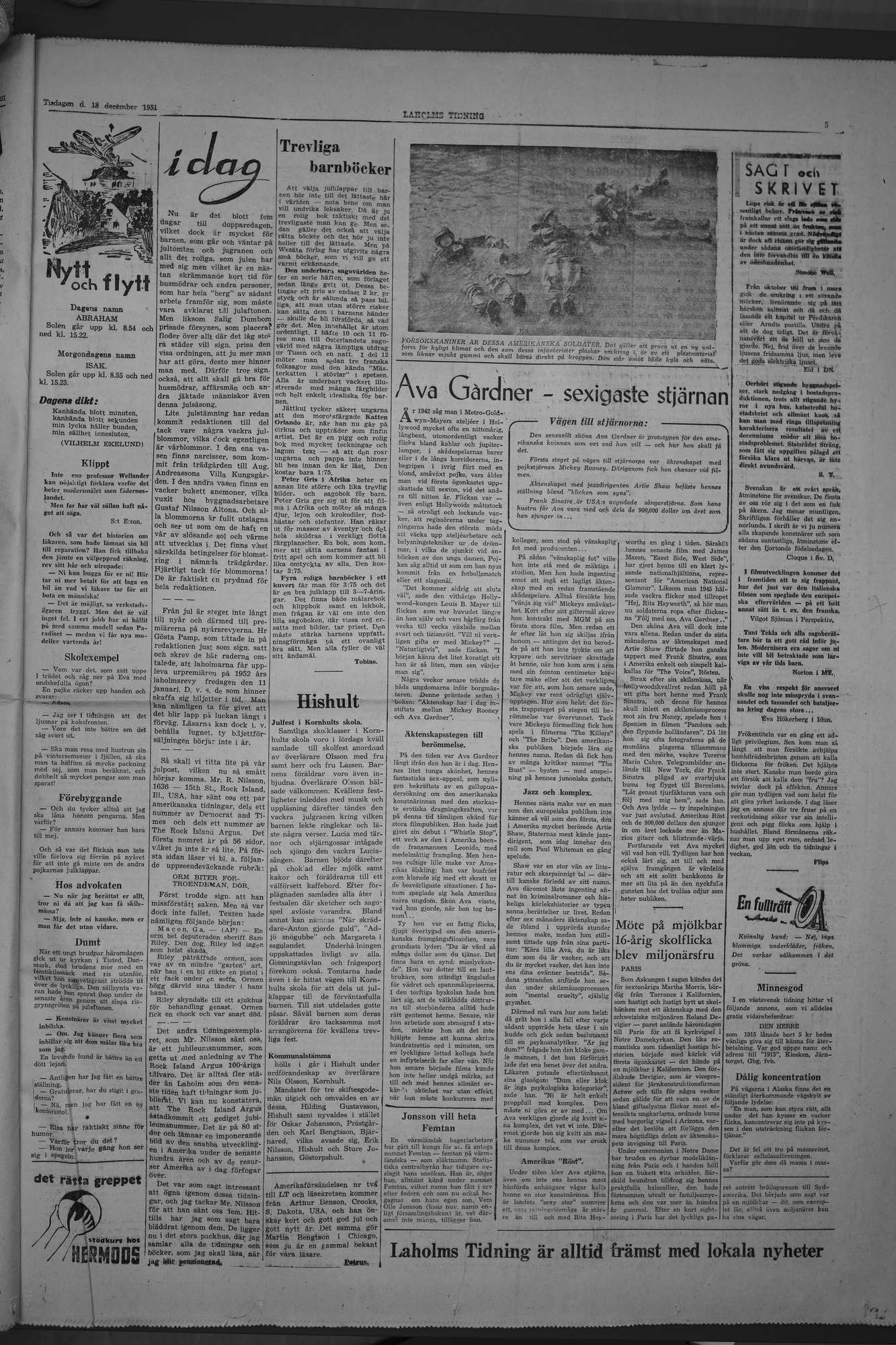 Laholms Tidning Tisdag 18 december 1951, sida 5