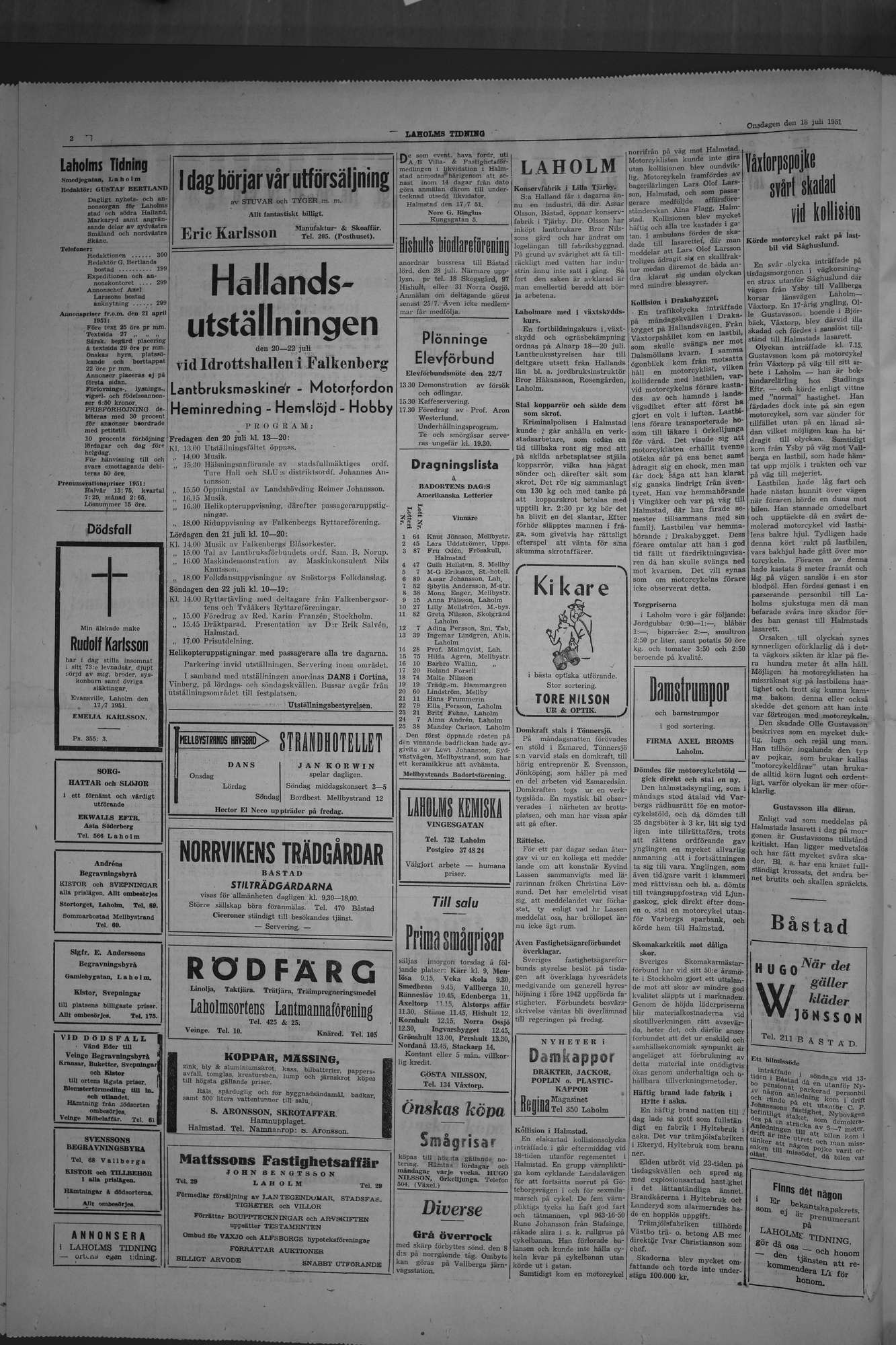 Laholms Tidning Onsdag 18 juli 1951, sida 2
