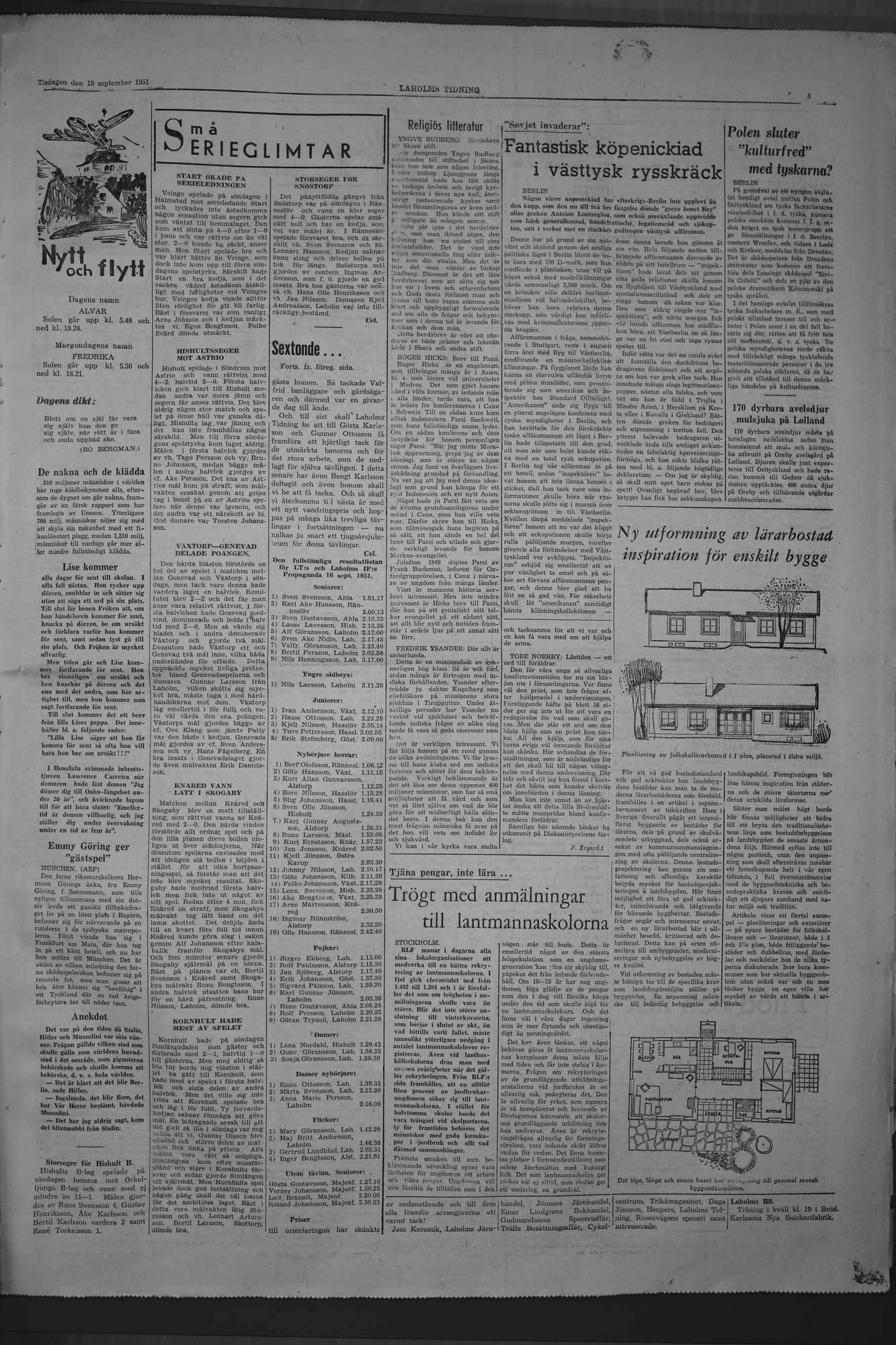 Laholms Tidning Tisdag 18 september 1951, sida 5