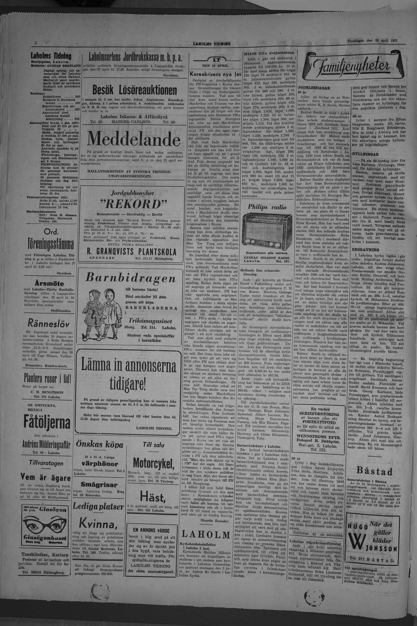 Laholms Tidning Torsdag 19 april 1951, sida 2