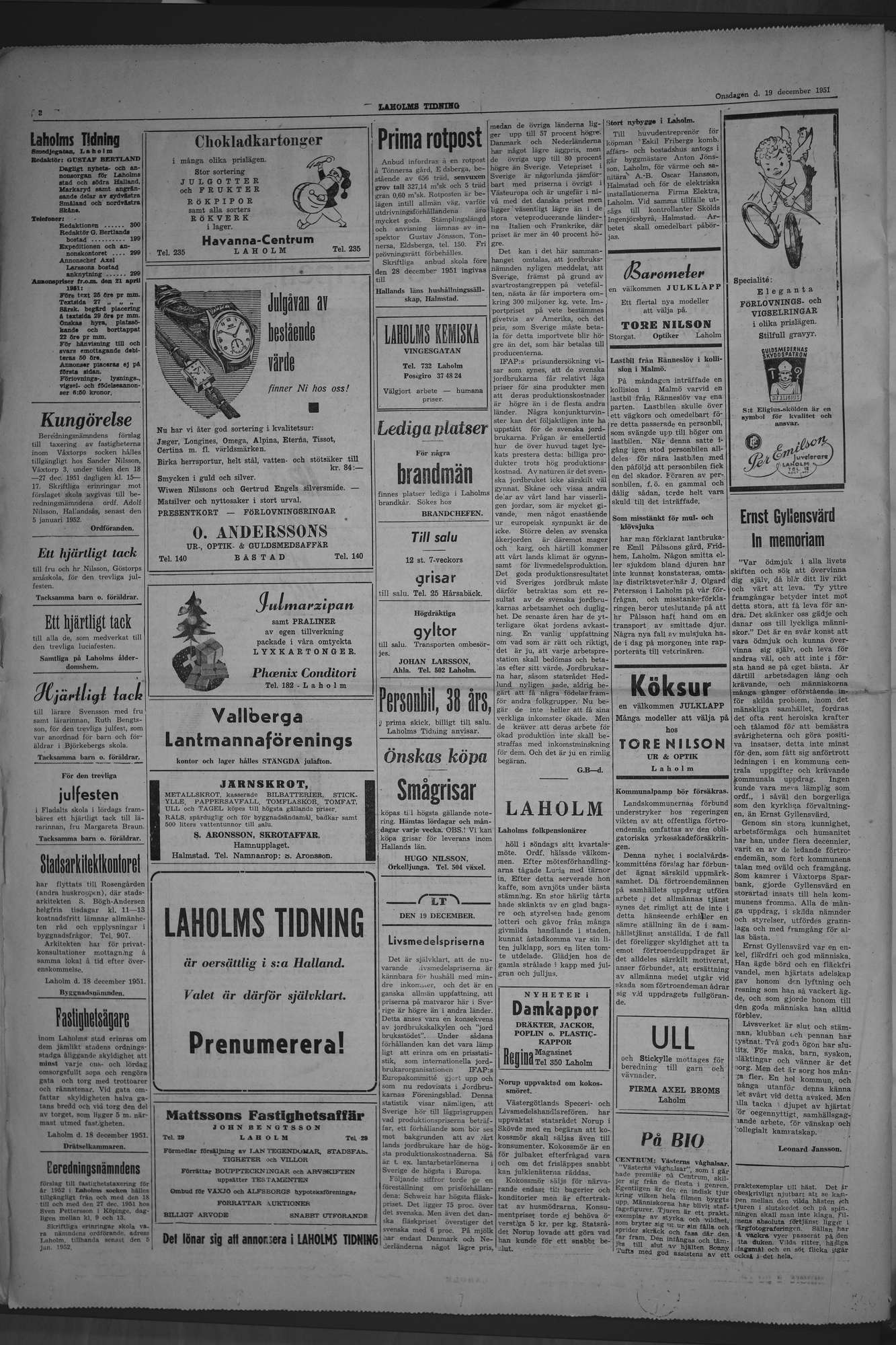 Laholms Tidning Onsdag 19 december 1951, sida 2