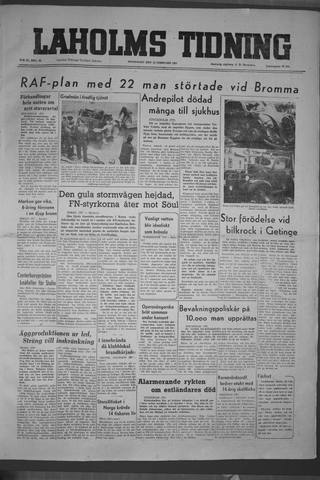 Förstasidan, Måndag 19 februari 1951