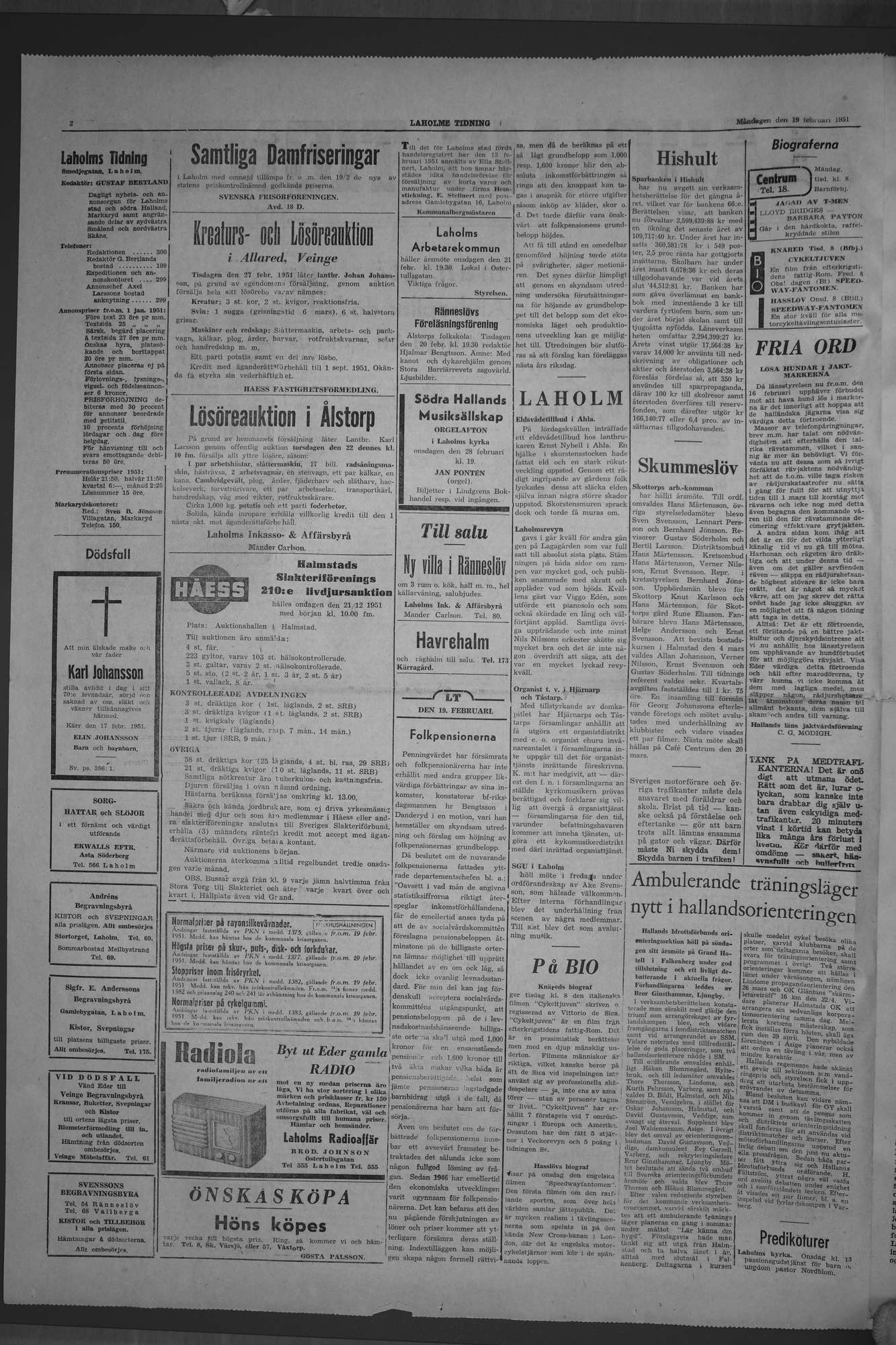 Laholms Tidning Måndag 19 februari 1951, sida 2