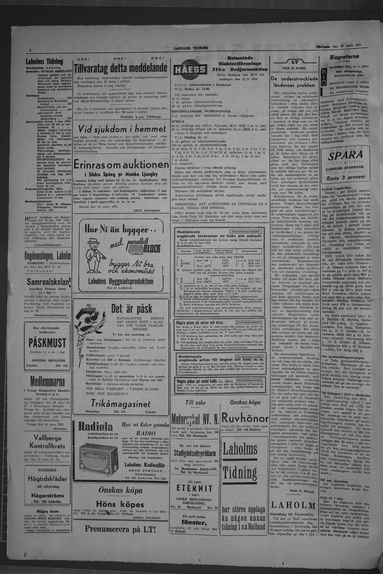 Laholms Tidning Måndag 19 mars 1951, sida 2