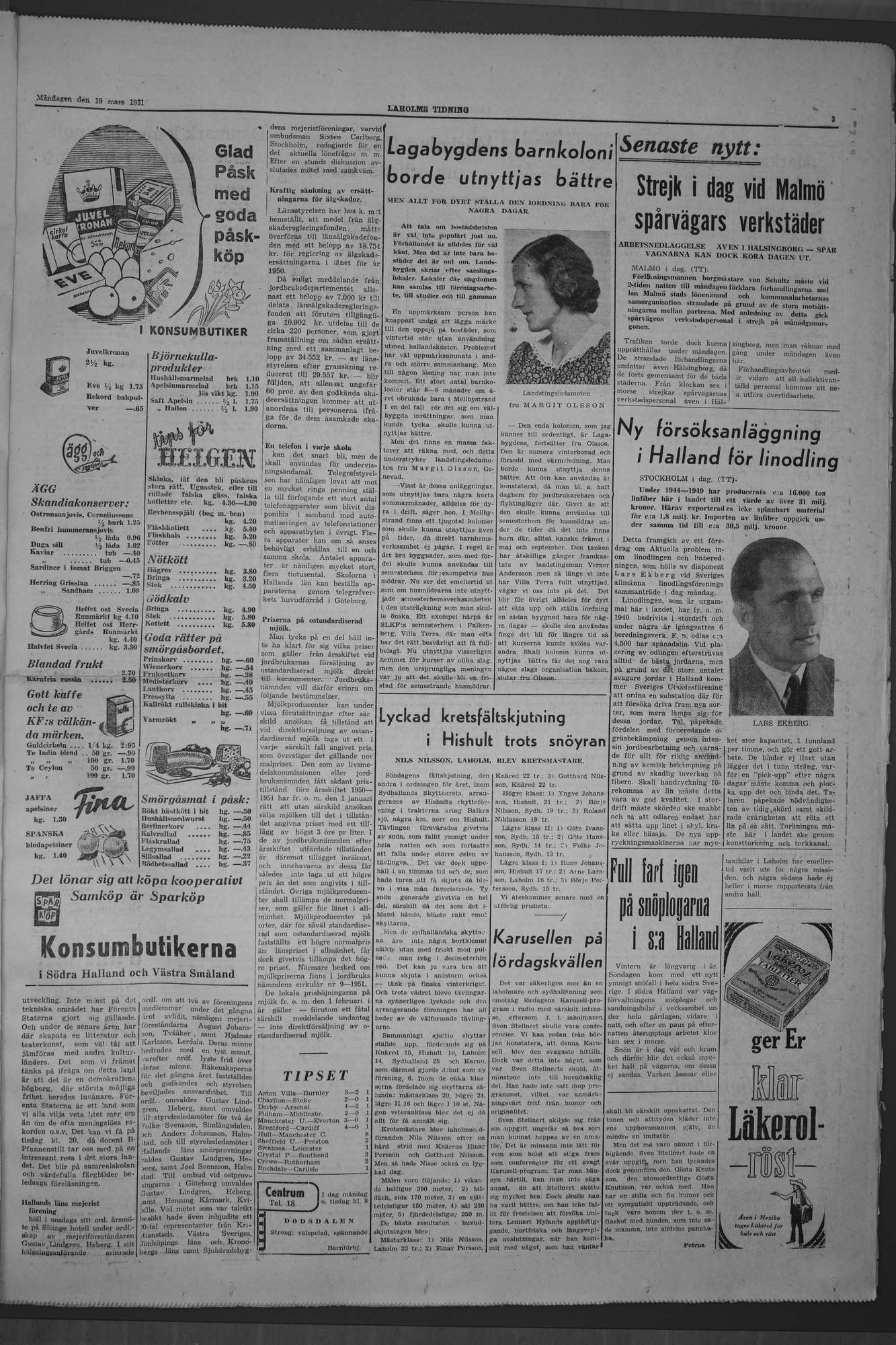 Laholms Tidning Måndag 19 mars 1951, sida 3