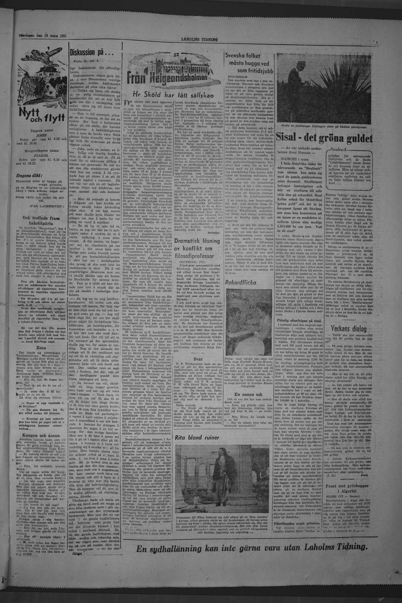 Laholms Tidning Måndag 19 mars 1951, sida 7