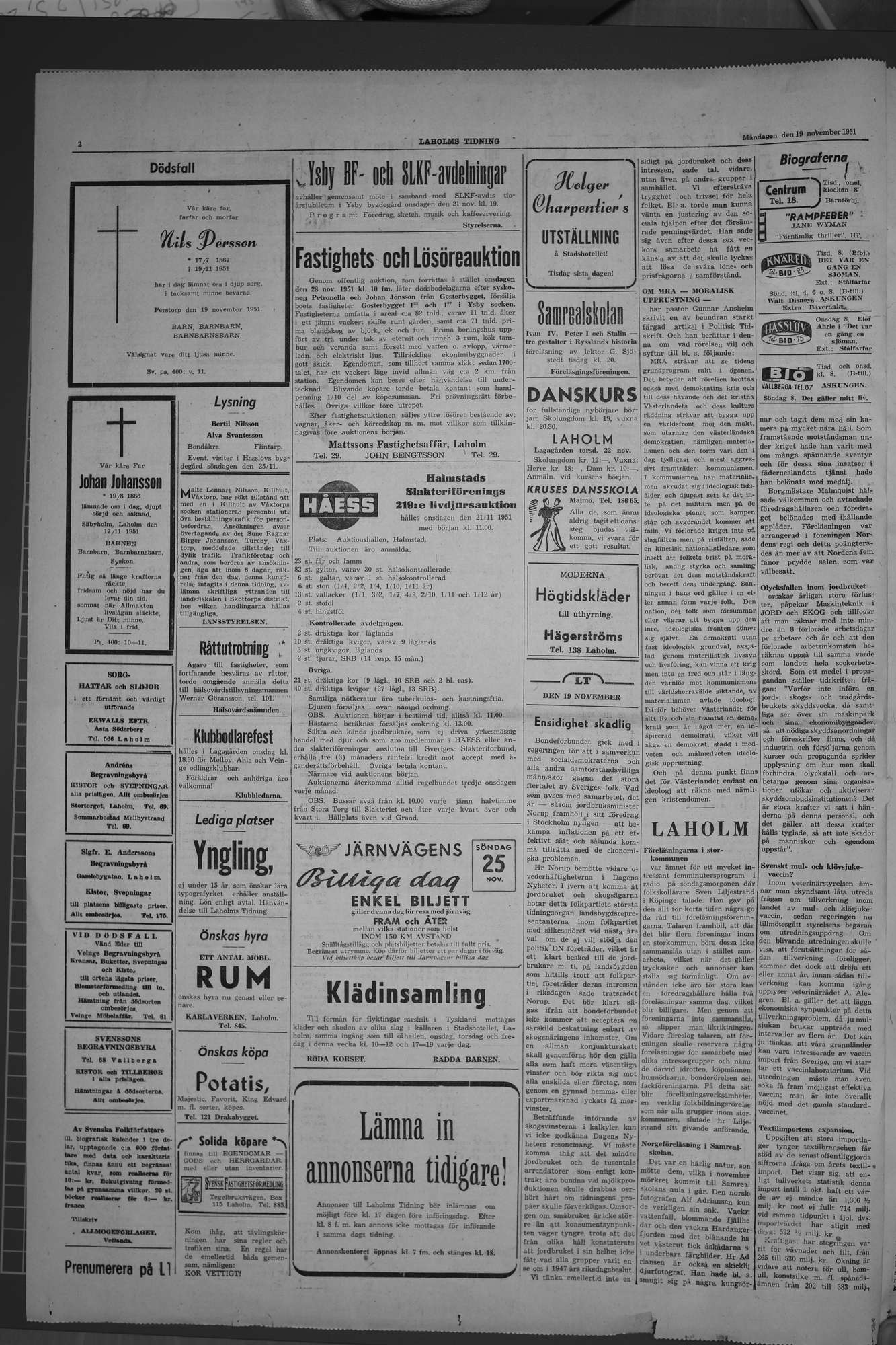Laholms Tidning Måndag 19 november 1951, sida 2