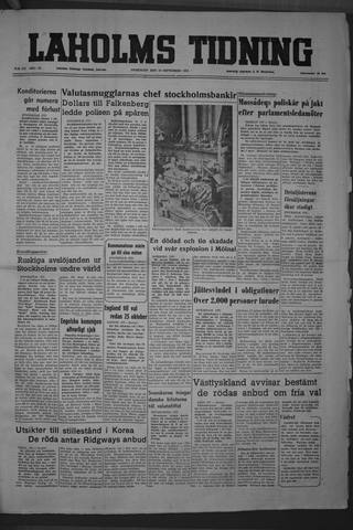 Förstasidan, Onsdag 19 september 1951