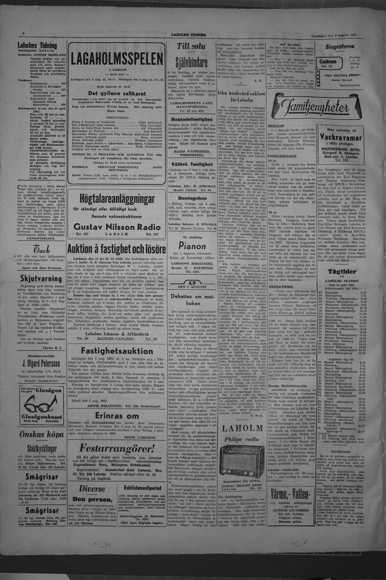 Laholms Tidning Torsdag 2 augusti 1951, sida 2
