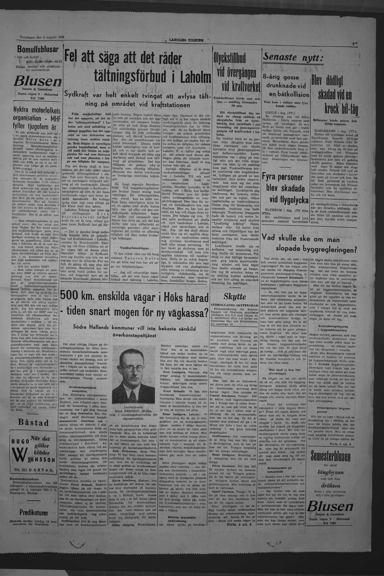 Laholms Tidning Torsdag 2 augusti 1951, sida 3