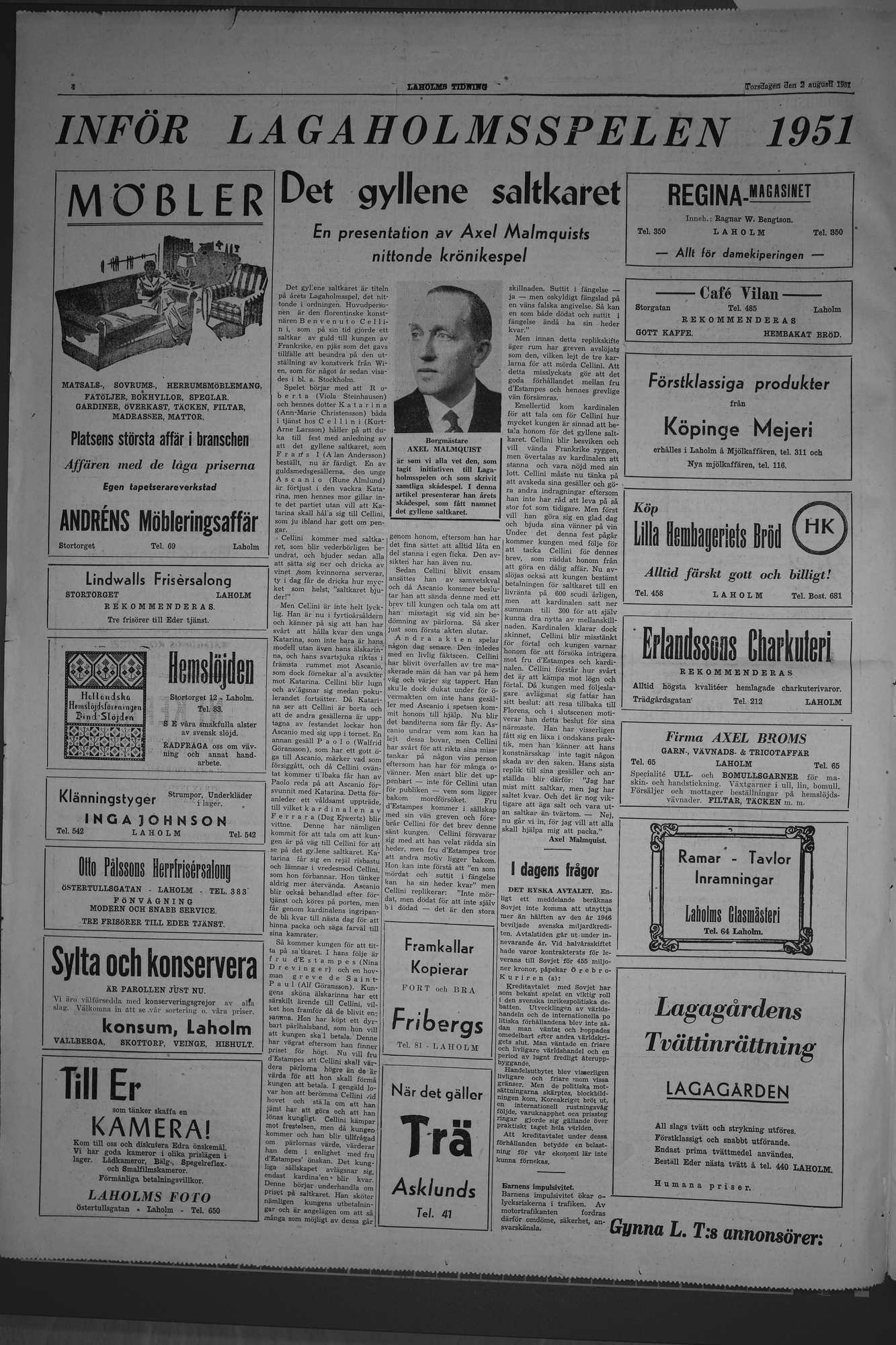 Laholms Tidning Torsdag 2 augusti 1951, sida 4