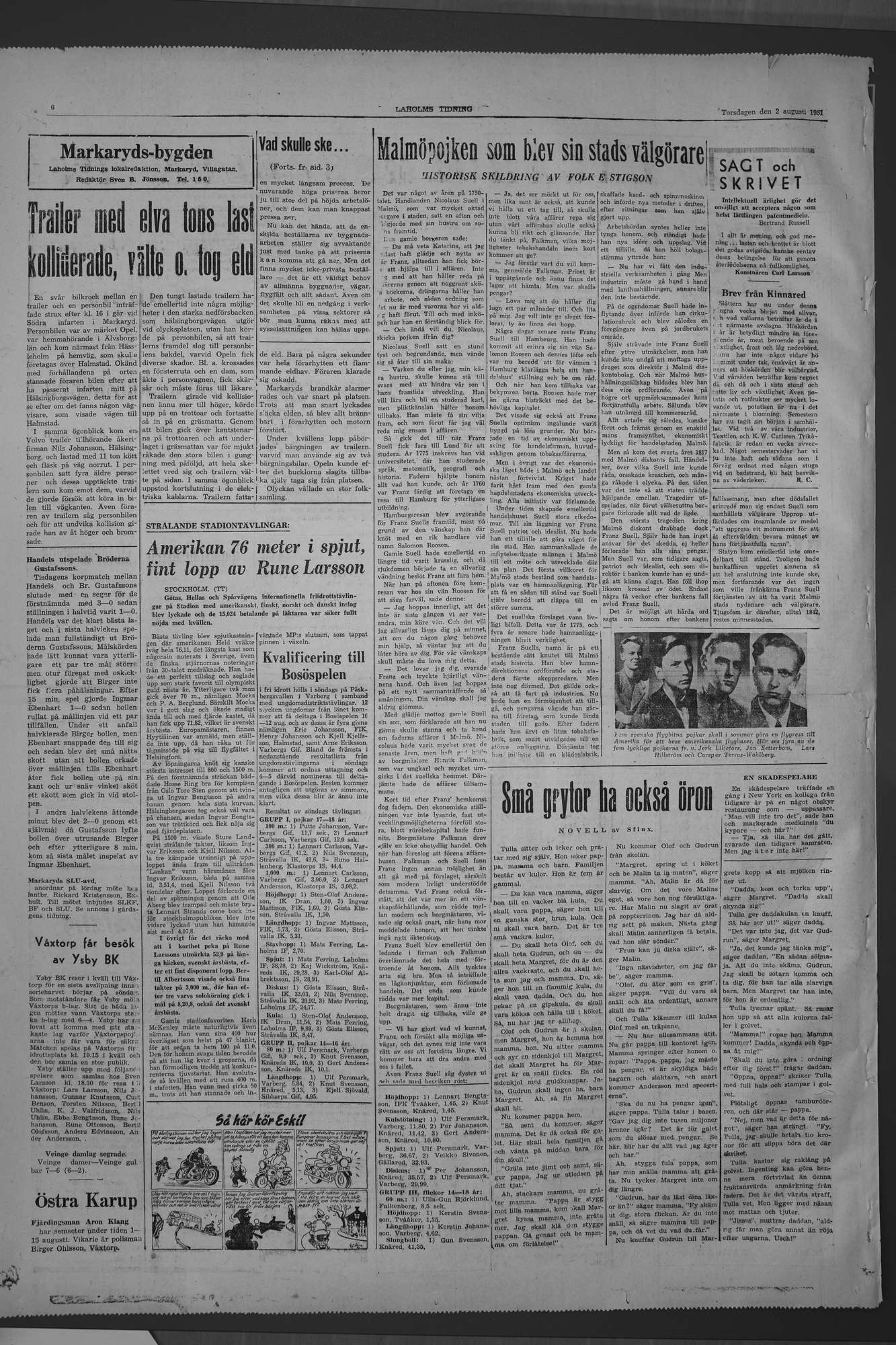 Laholms Tidning Torsdag 2 augusti 1951, sida 6