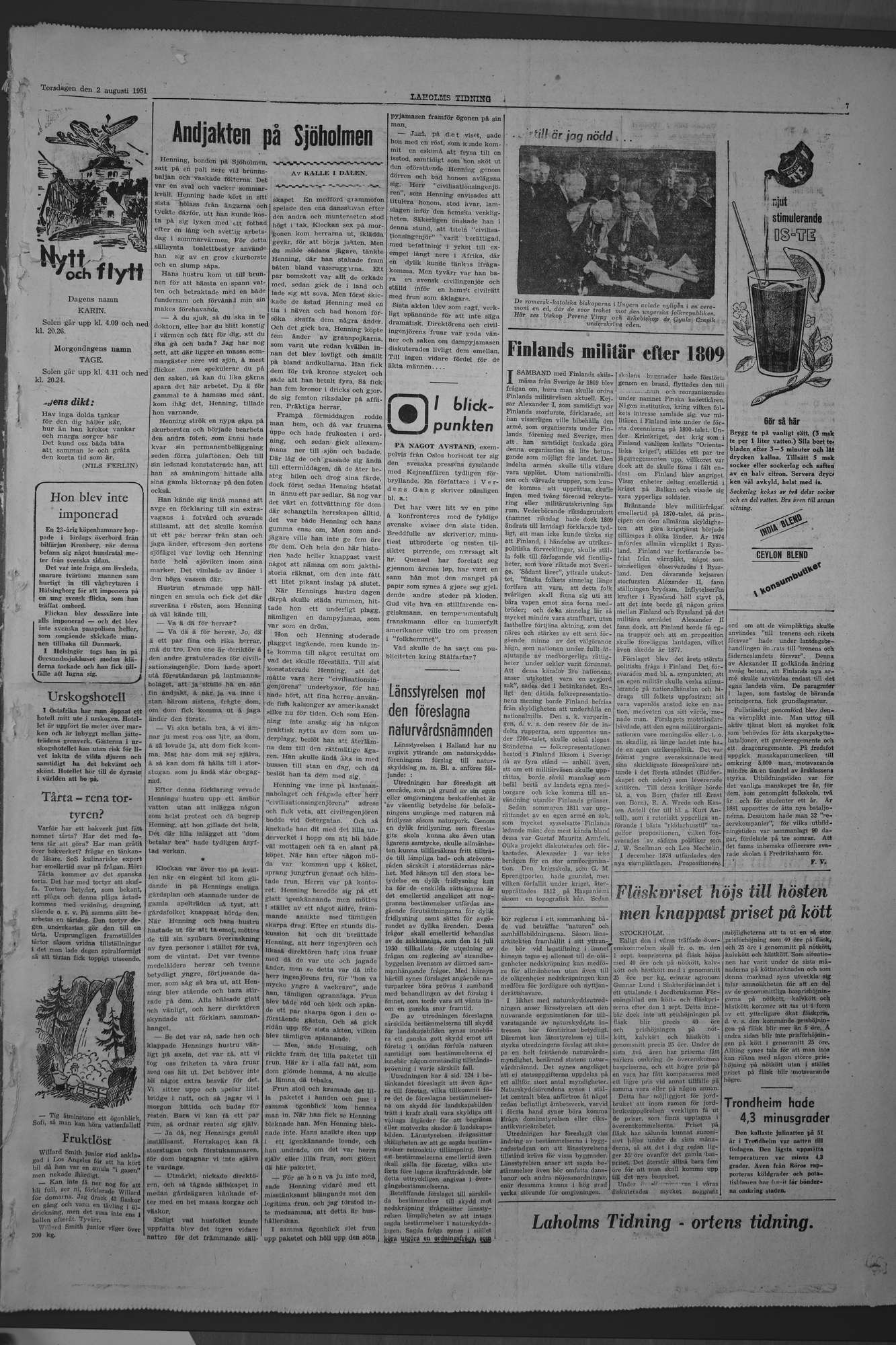 Laholms Tidning Torsdag 2 augusti 1951, sida 7