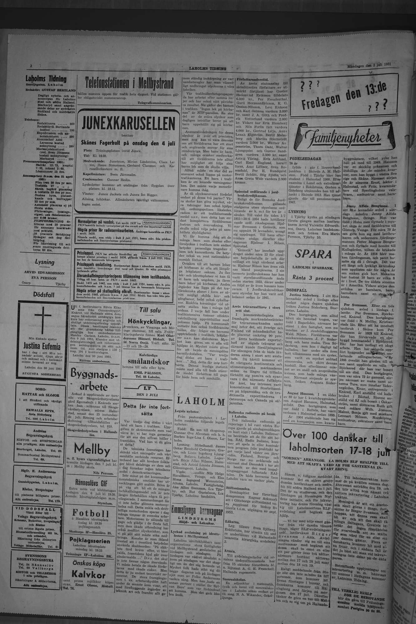 Laholms Tidning Måndag 2 juli 1951, sida 2