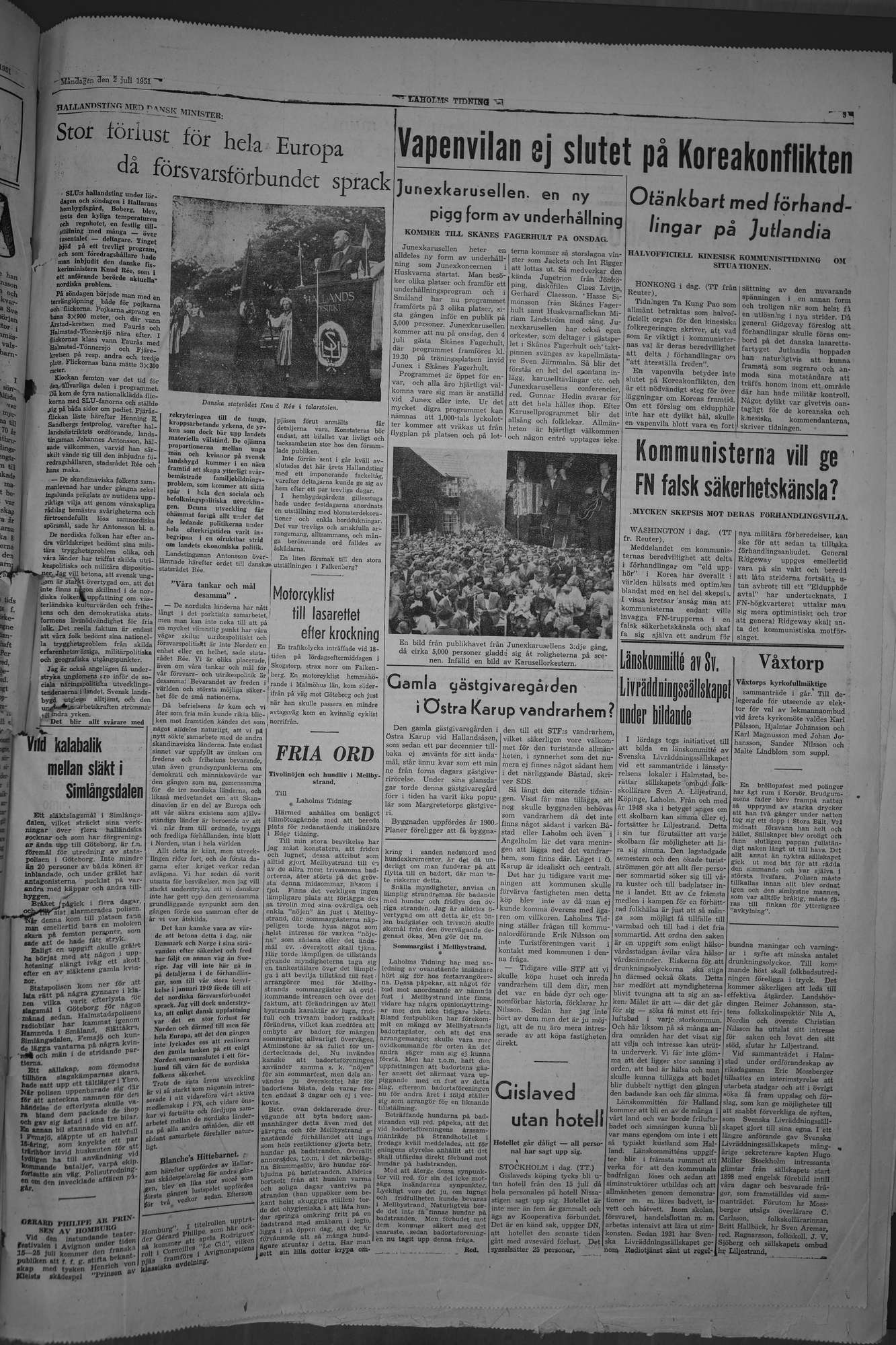 Laholms Tidning Måndag 2 juli 1951, sida 3