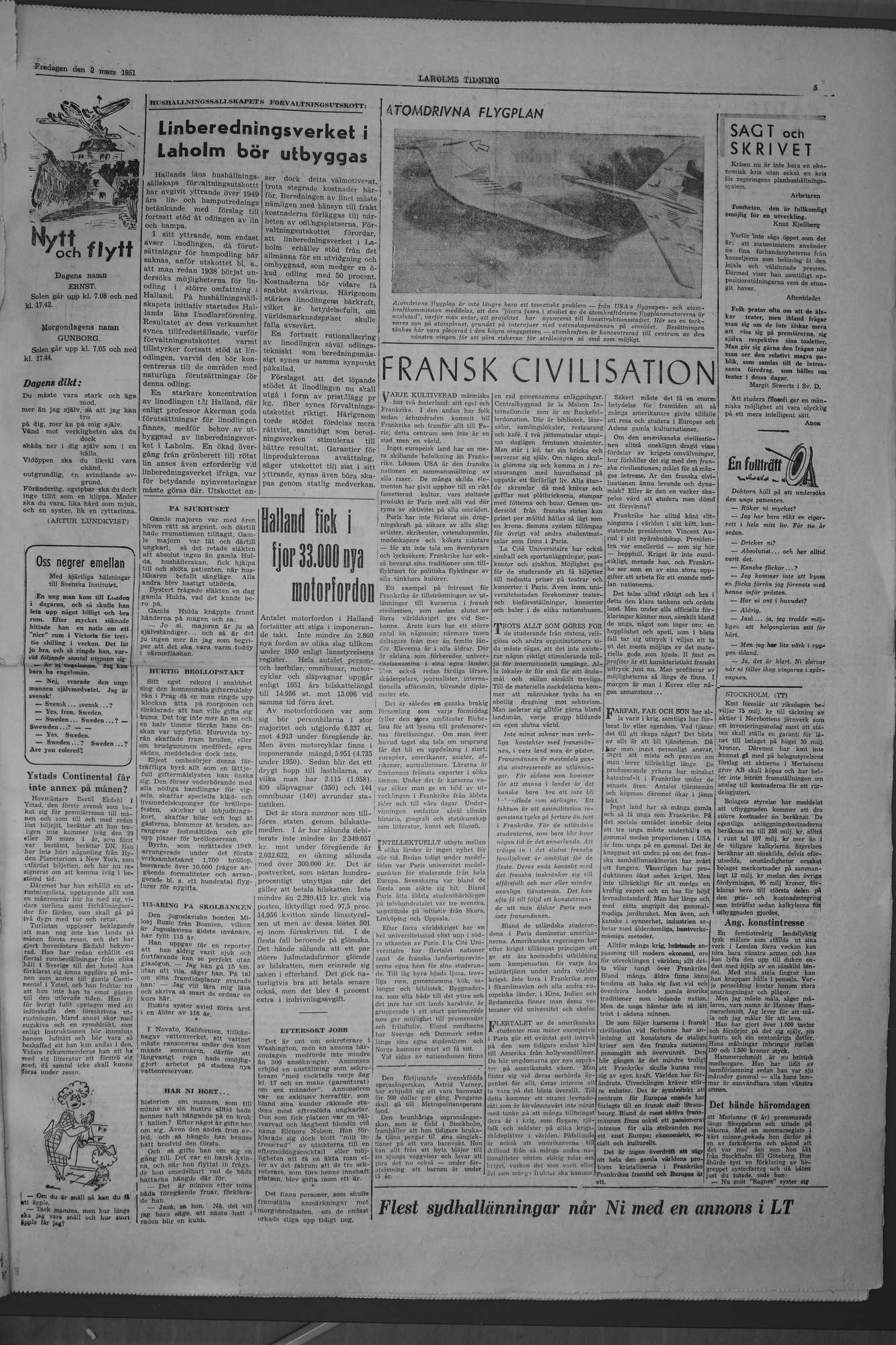 Laholms Tidning Fredag 2 mars 1951, sida 5