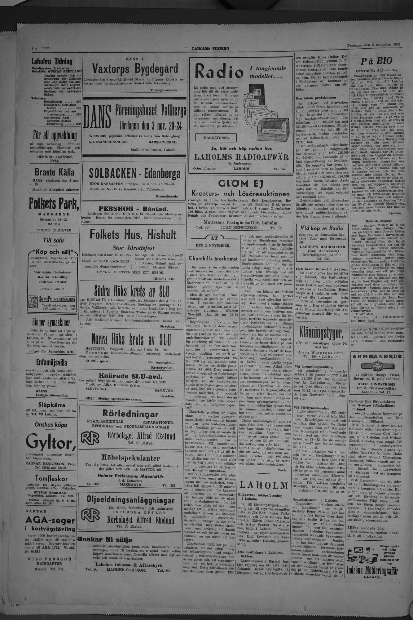 Laholms Tidning Fredag 2 november 1951, sida 2