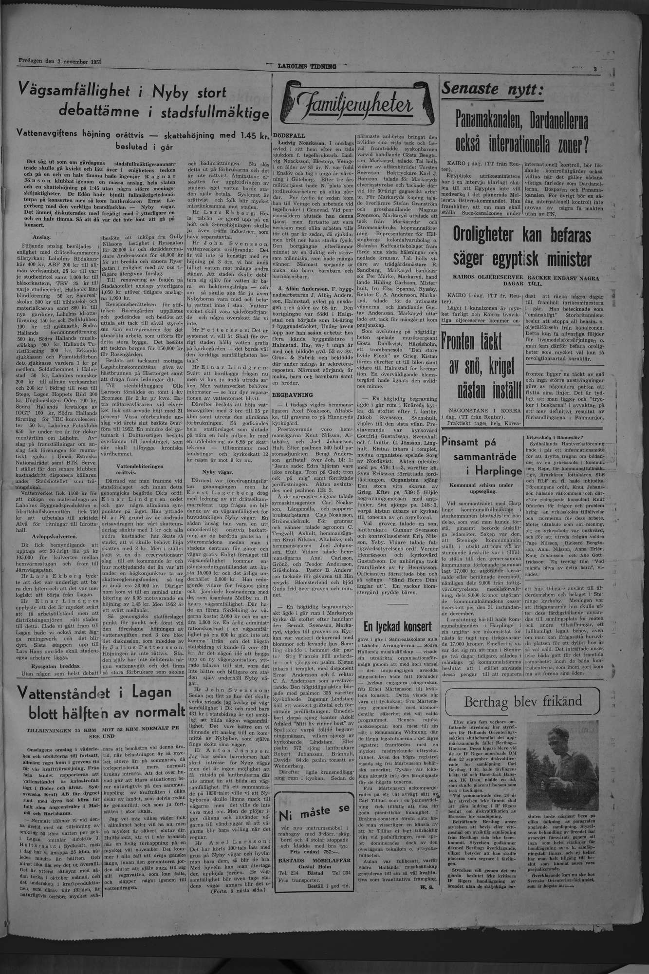Laholms Tidning Fredag 2 november 1951, sida 3