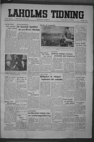Förstasidan, Tisdag 2 oktober 1951