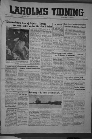 Förstasidan, Fredag 20 april 1951