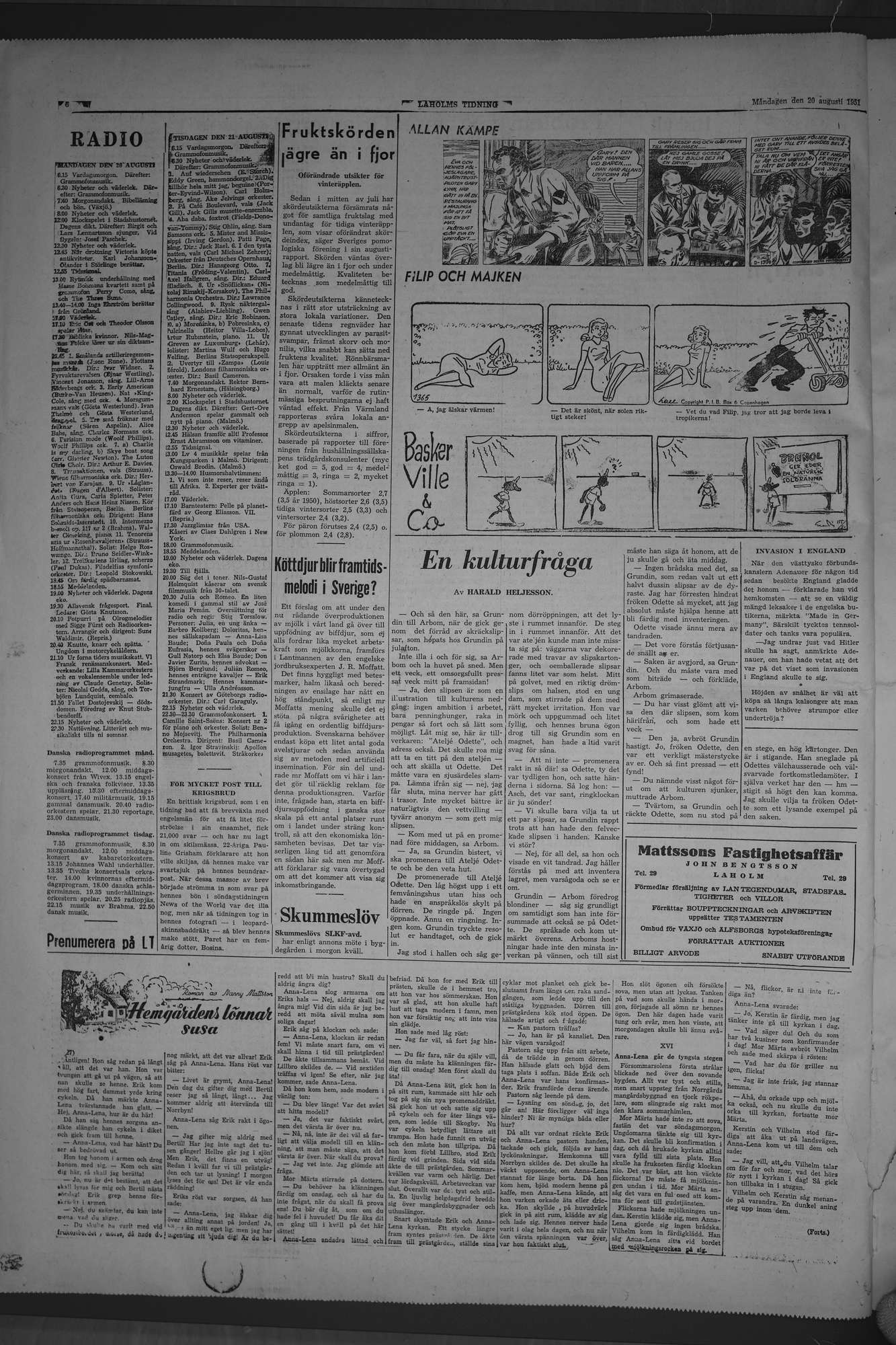 Laholms Tidning Måndag 20 augusti 1951, sida 6
