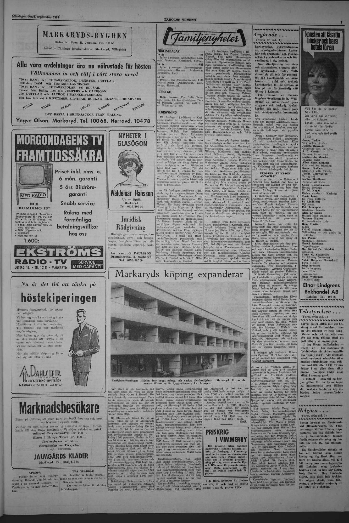 Laholms Tidning Måndag 27 september 1965, sida 3
