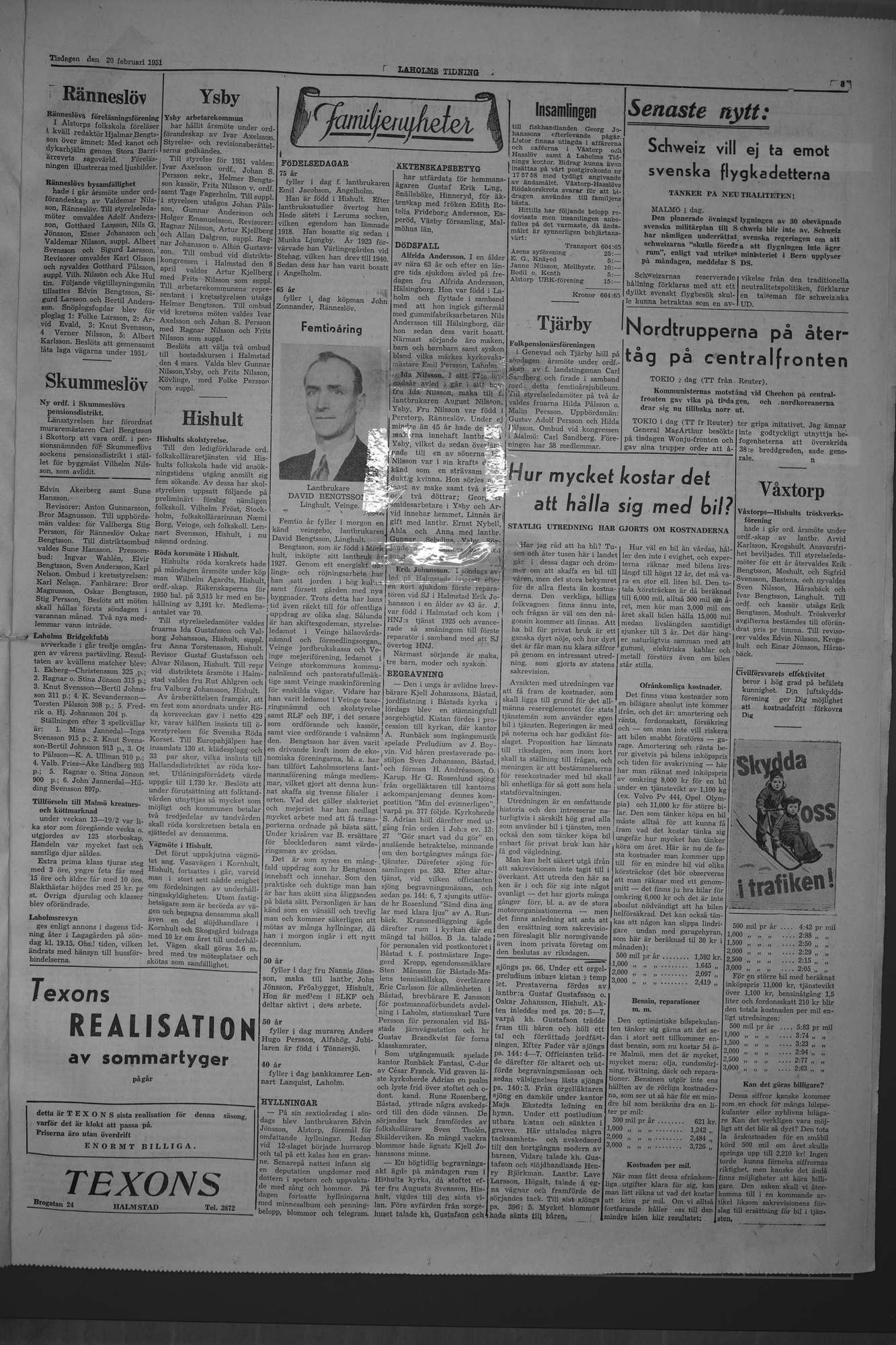 Laholms Tidning Tisdag 20 februari 1951, sida 3