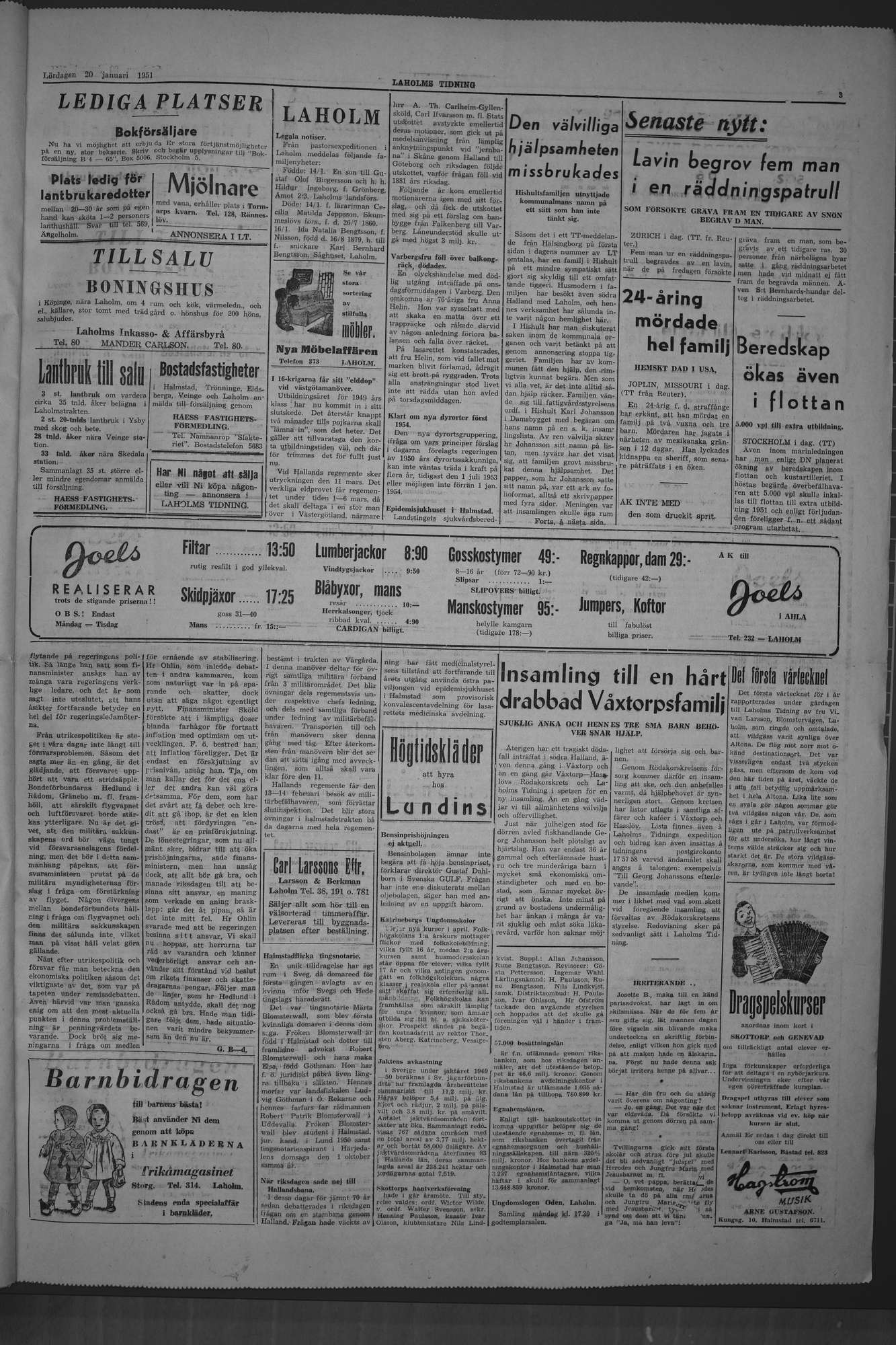 Laholms Tidning Lördag 20 januari 1951, sida 3