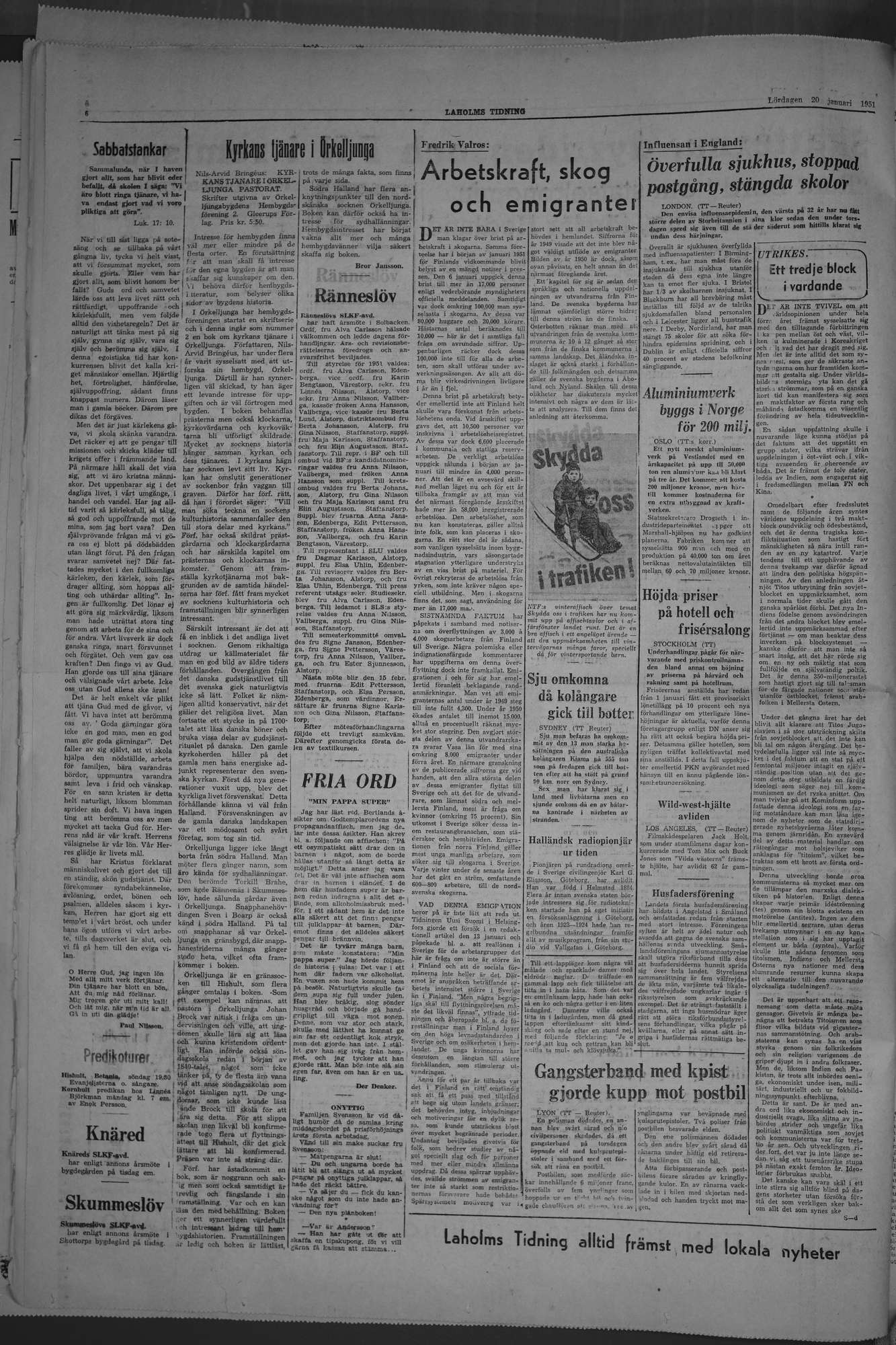 Laholms Tidning Lördag 20 januari 1951, sida 6