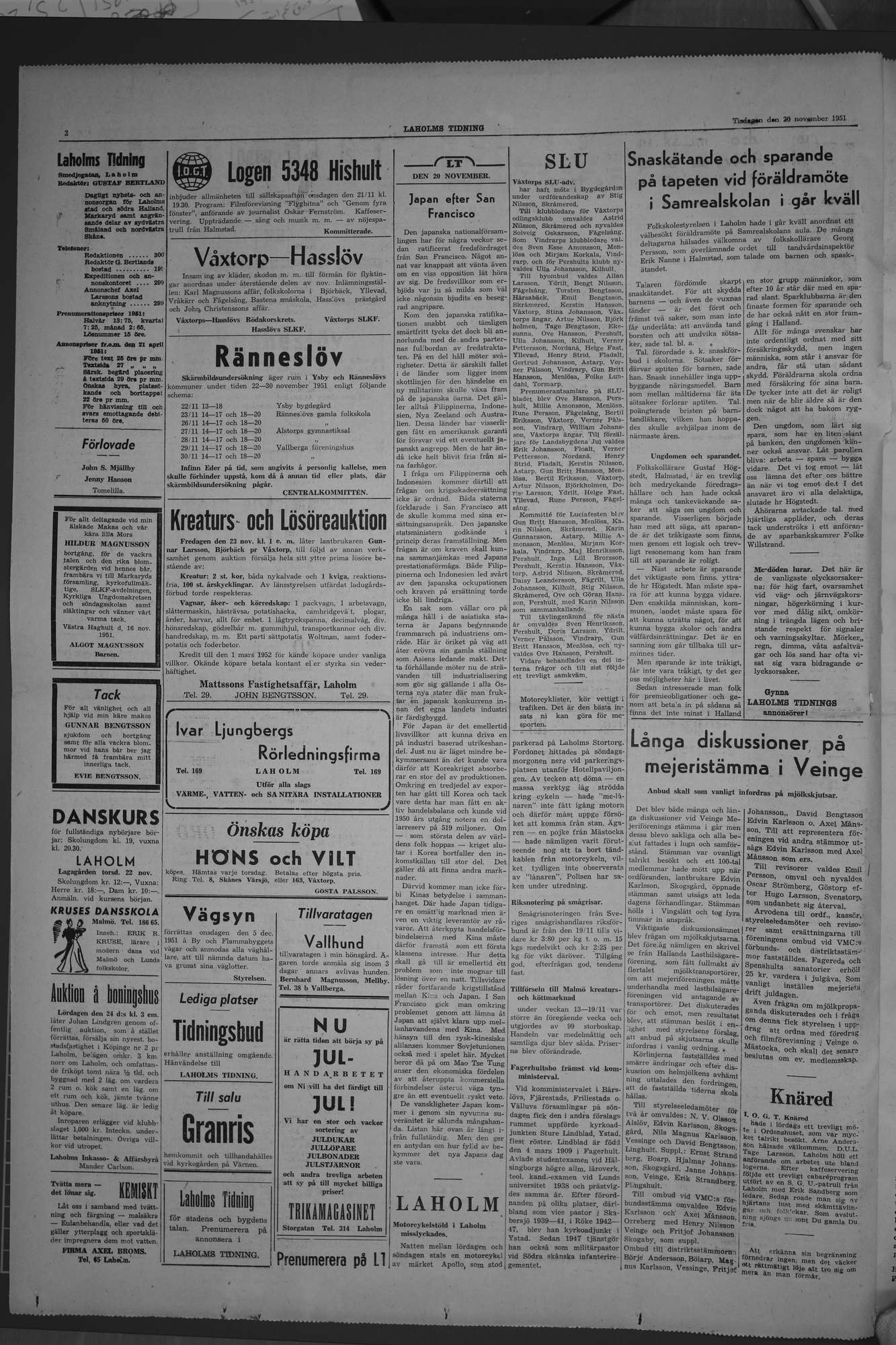 Laholms Tidning Tisdag 20 november 1951, sida 2