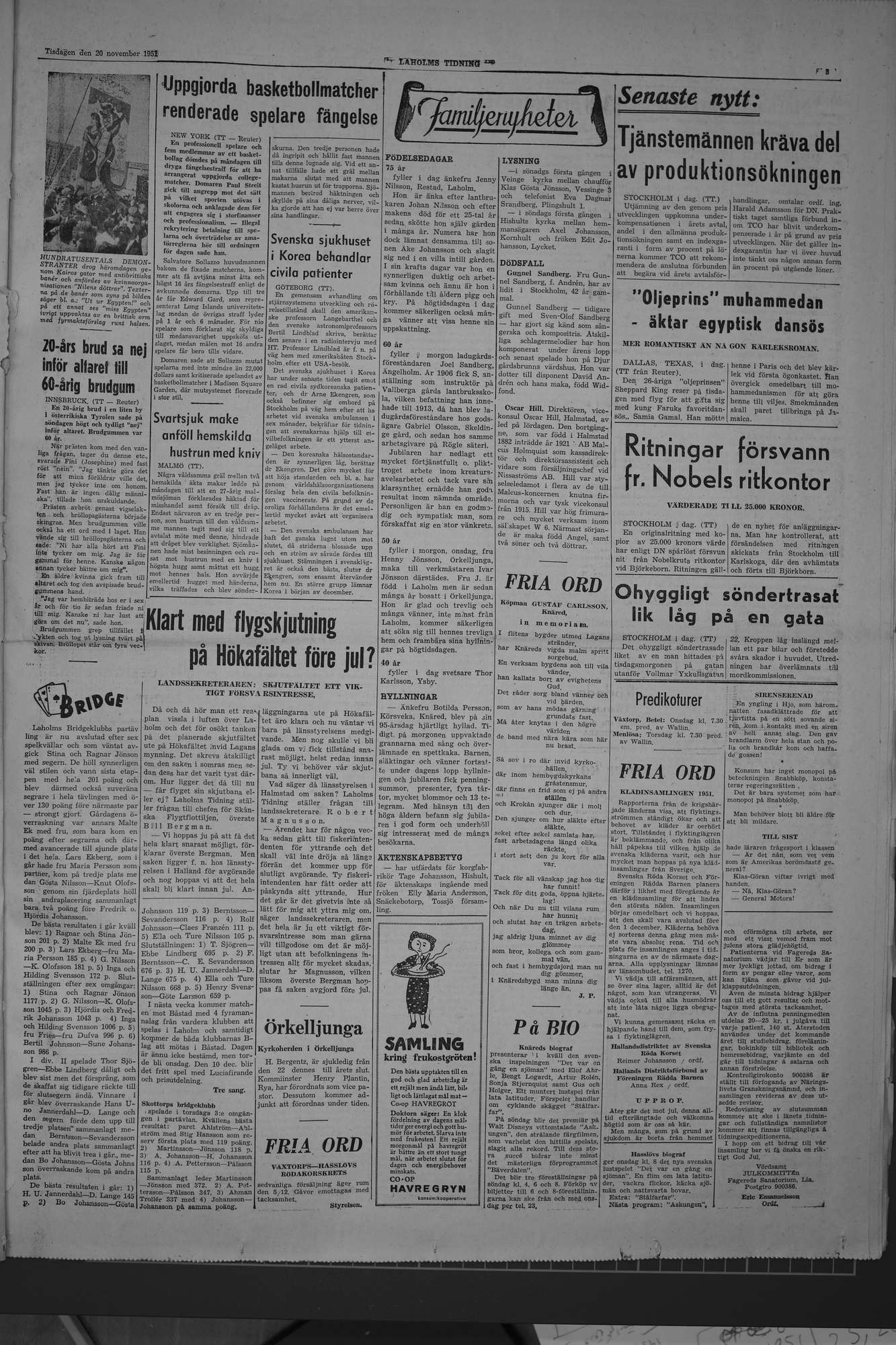 Laholms Tidning Tisdag 20 november 1951, sida 3