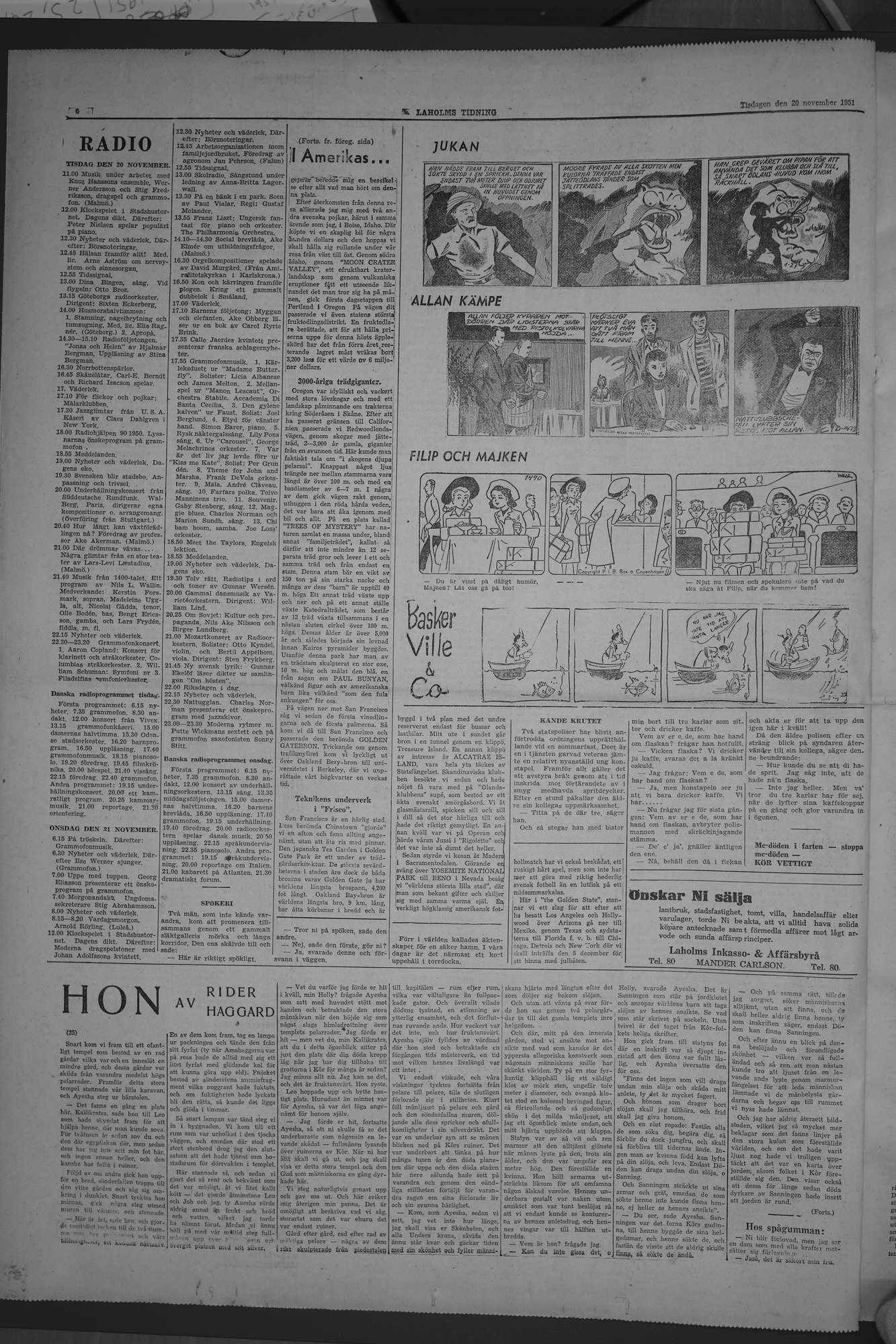 Laholms Tidning Tisdag 20 november 1951, sida 6