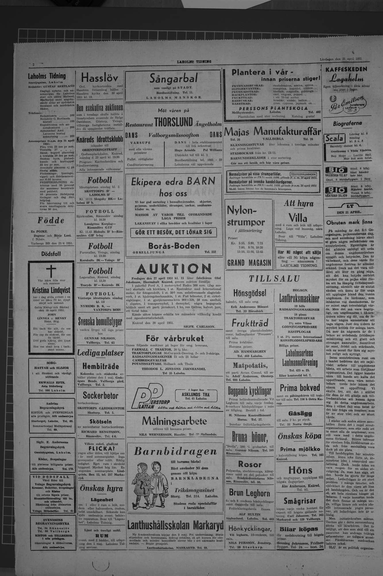 Laholms Tidning Lördag 21 april 1951, sida 2