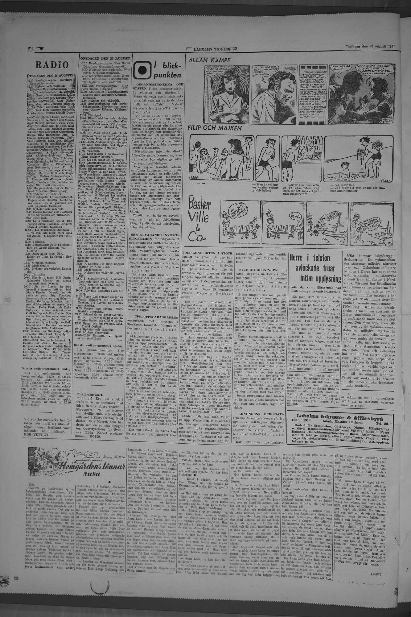 Laholms Tidning Tisdag 21 augusti 1951, sida 6