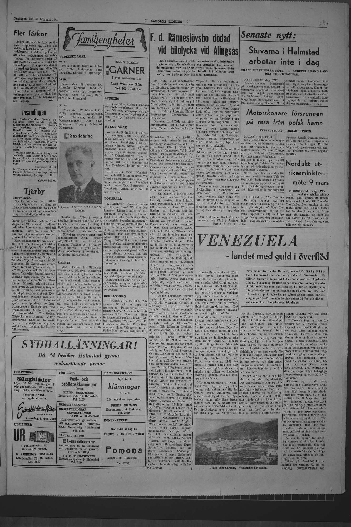 Laholms Tidning Onsdag 21 februari 1951, sida 3