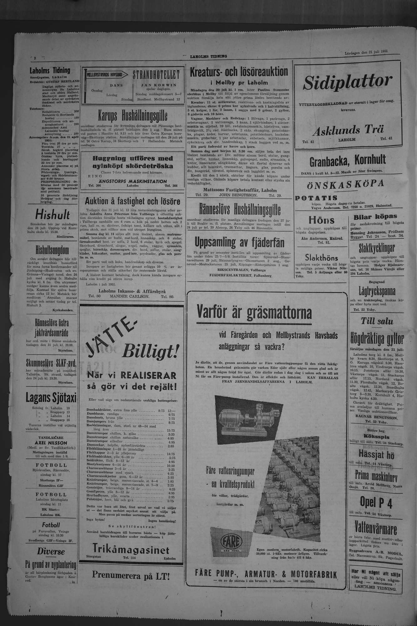 Laholms Tidning Lördag 21 juli 1951, sida 2