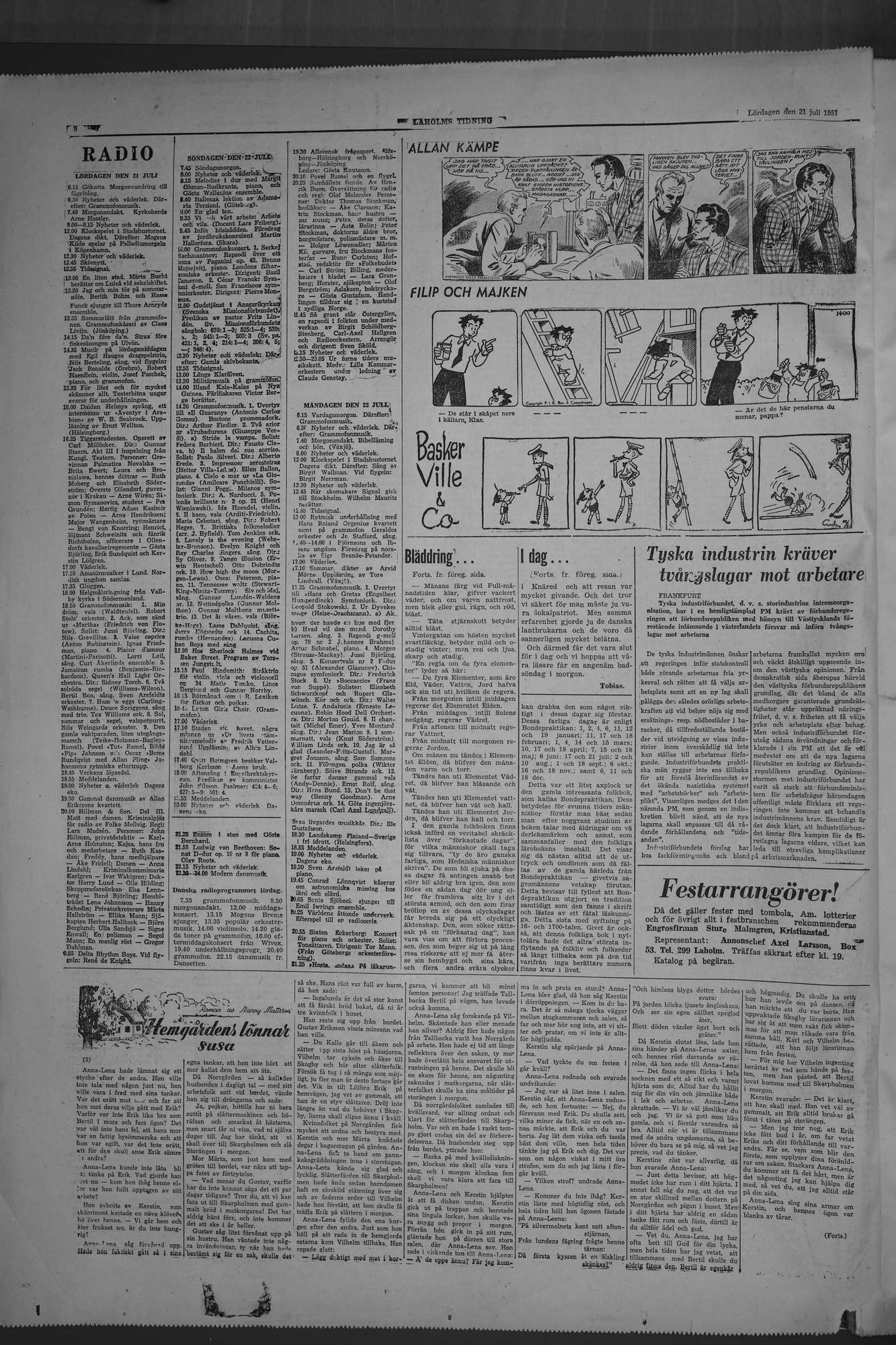 Laholms Tidning Lördag 21 juli 1951, sida 8