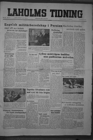 Förstasidan, Torsdag 21 juni 1951