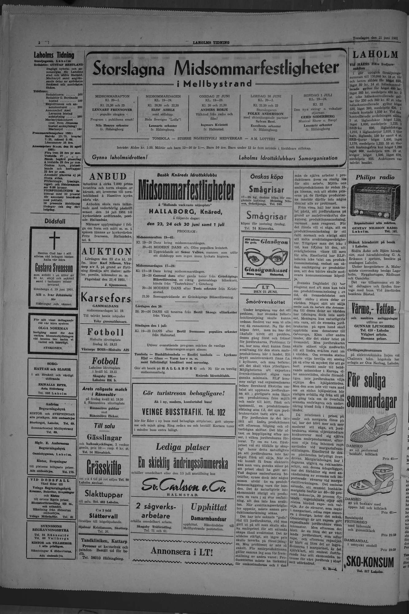 Laholms Tidning Torsdag 21 juni 1951, sida 2