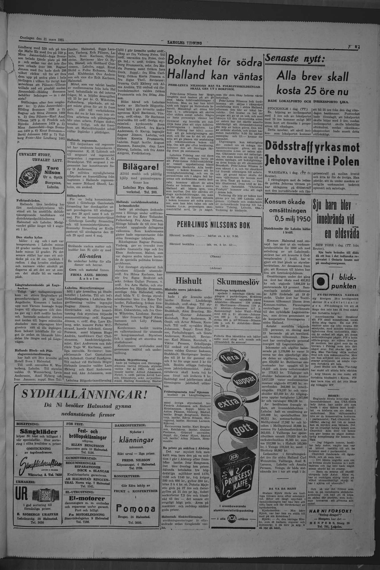 Laholms Tidning Onsdag 21 mars 1951, sida 3
