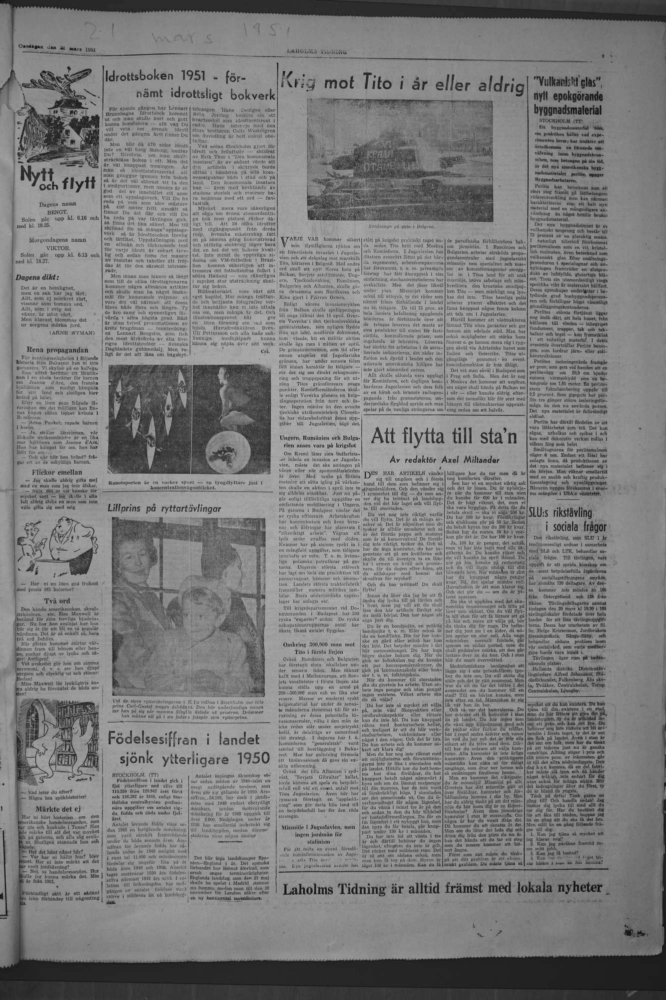 Laholms Tidning Onsdag 21 mars 1951, sida 5
