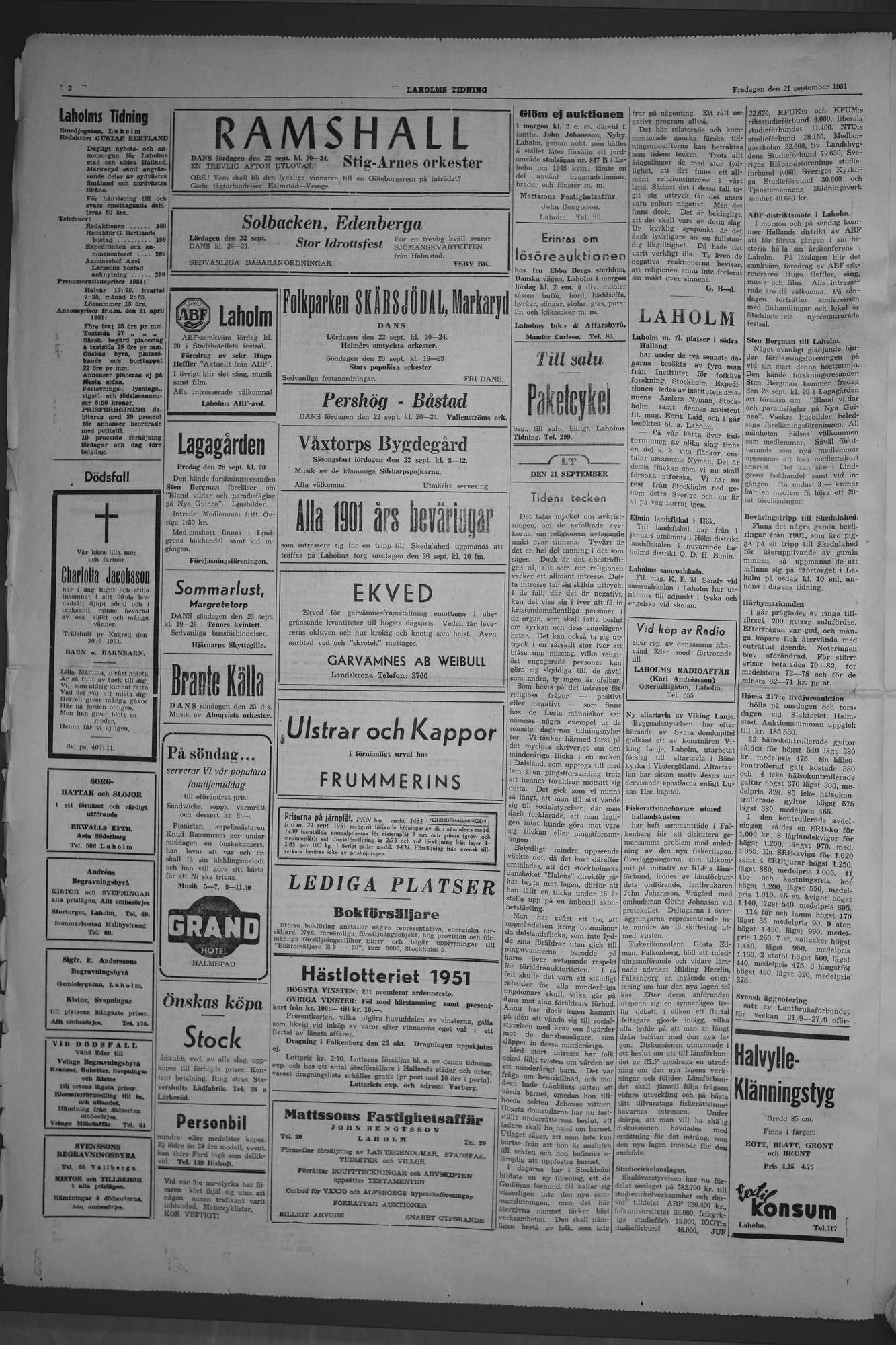Laholms Tidning Fredag 21 september 1951, sida 2