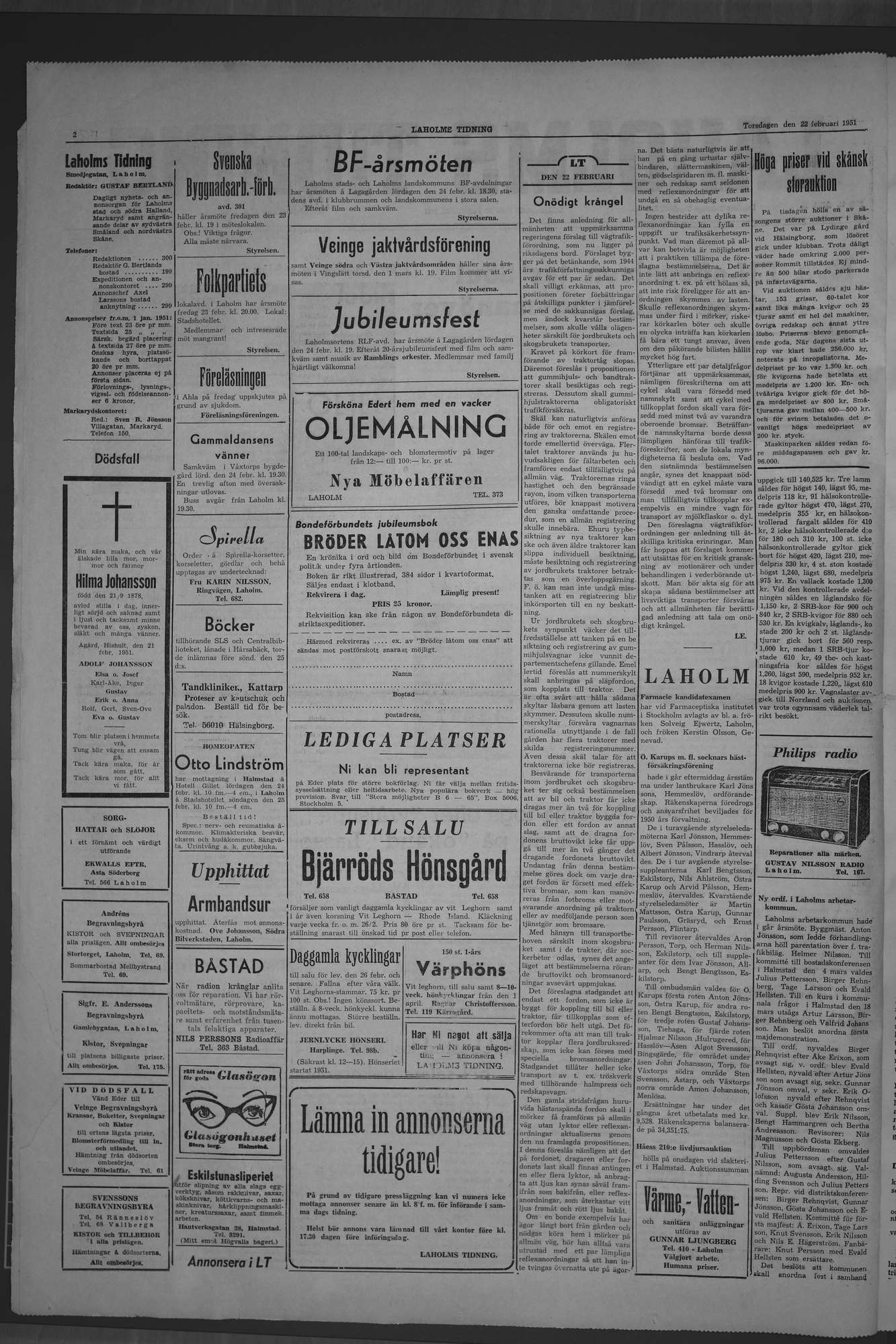 Laholms Tidning Torsdag 22 februari 1951, sida 2