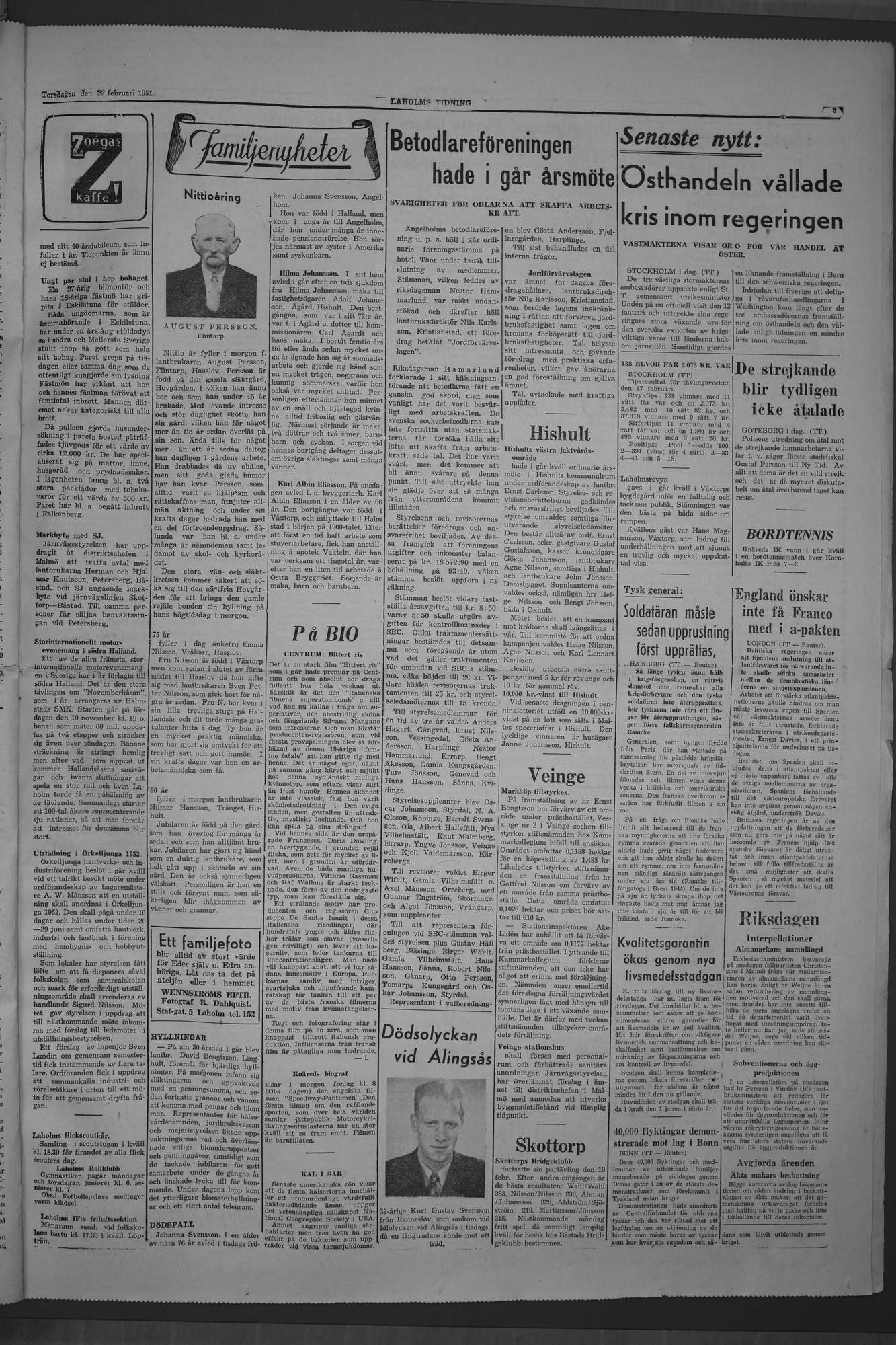 Laholms Tidning Torsdag 22 februari 1951, sida 3