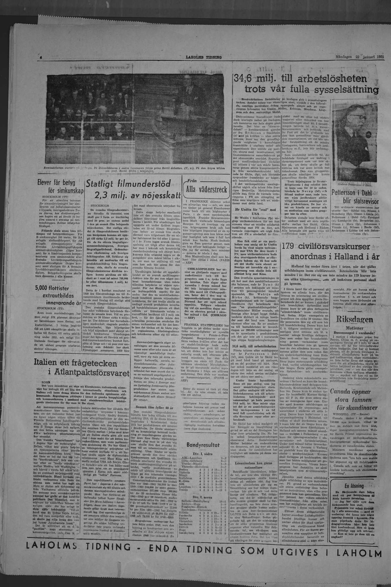Laholms Tidning Måndag 22 januari 1951, sida 4