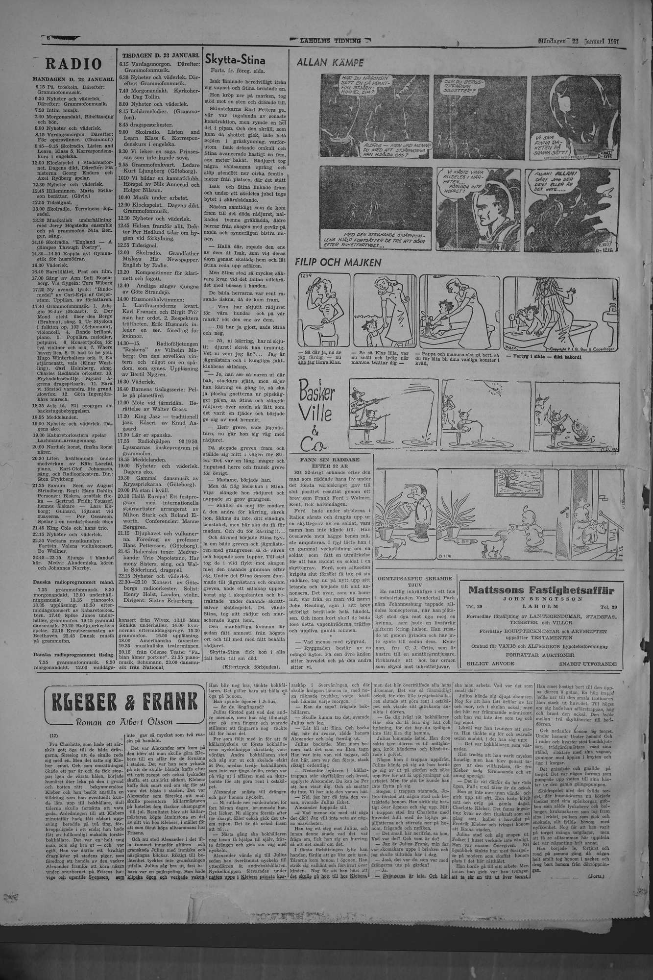 Laholms Tidning Måndag 22 januari 1951, sida 6