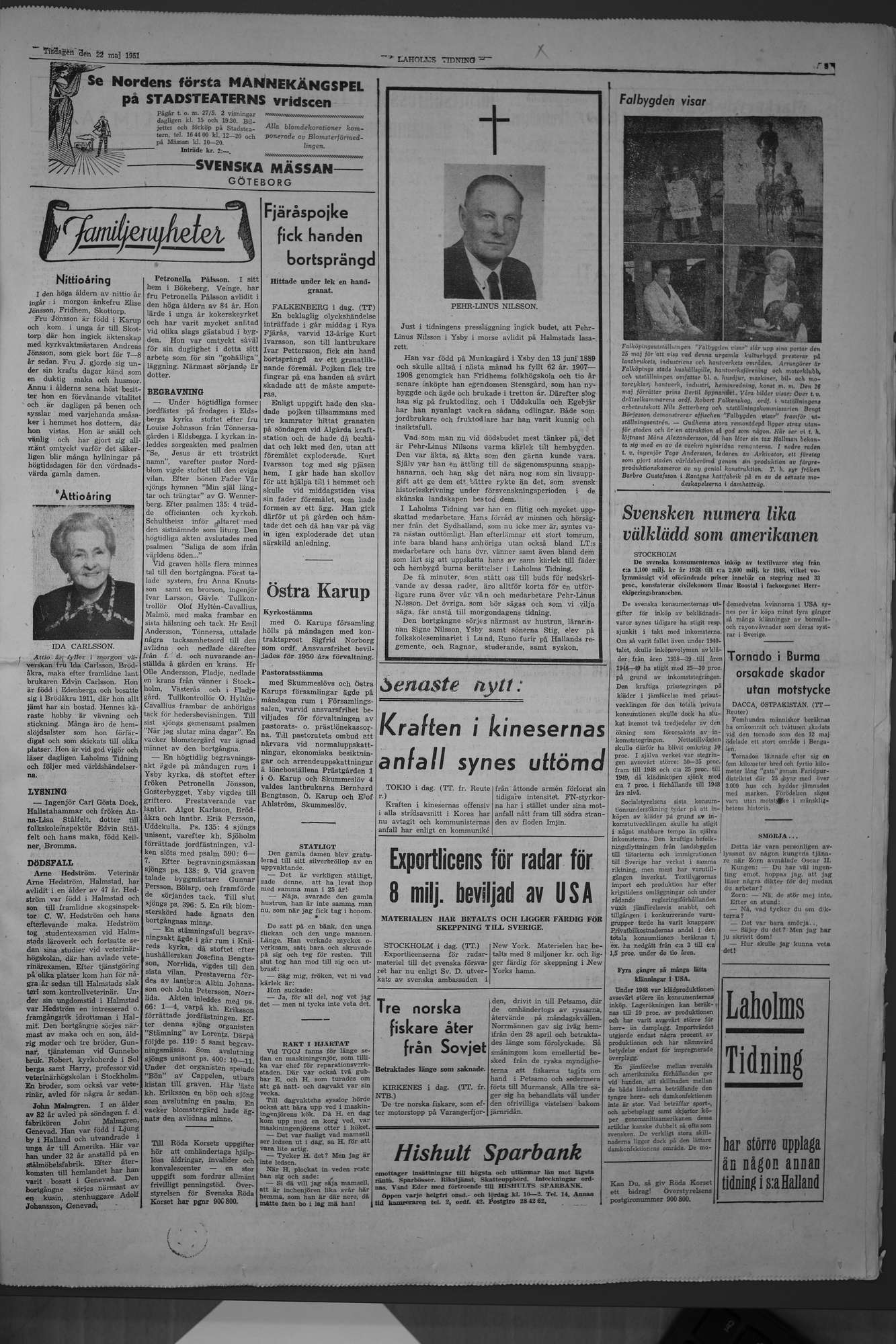 Laholms Tidning Tisdag 22 maj 1951, sida 3